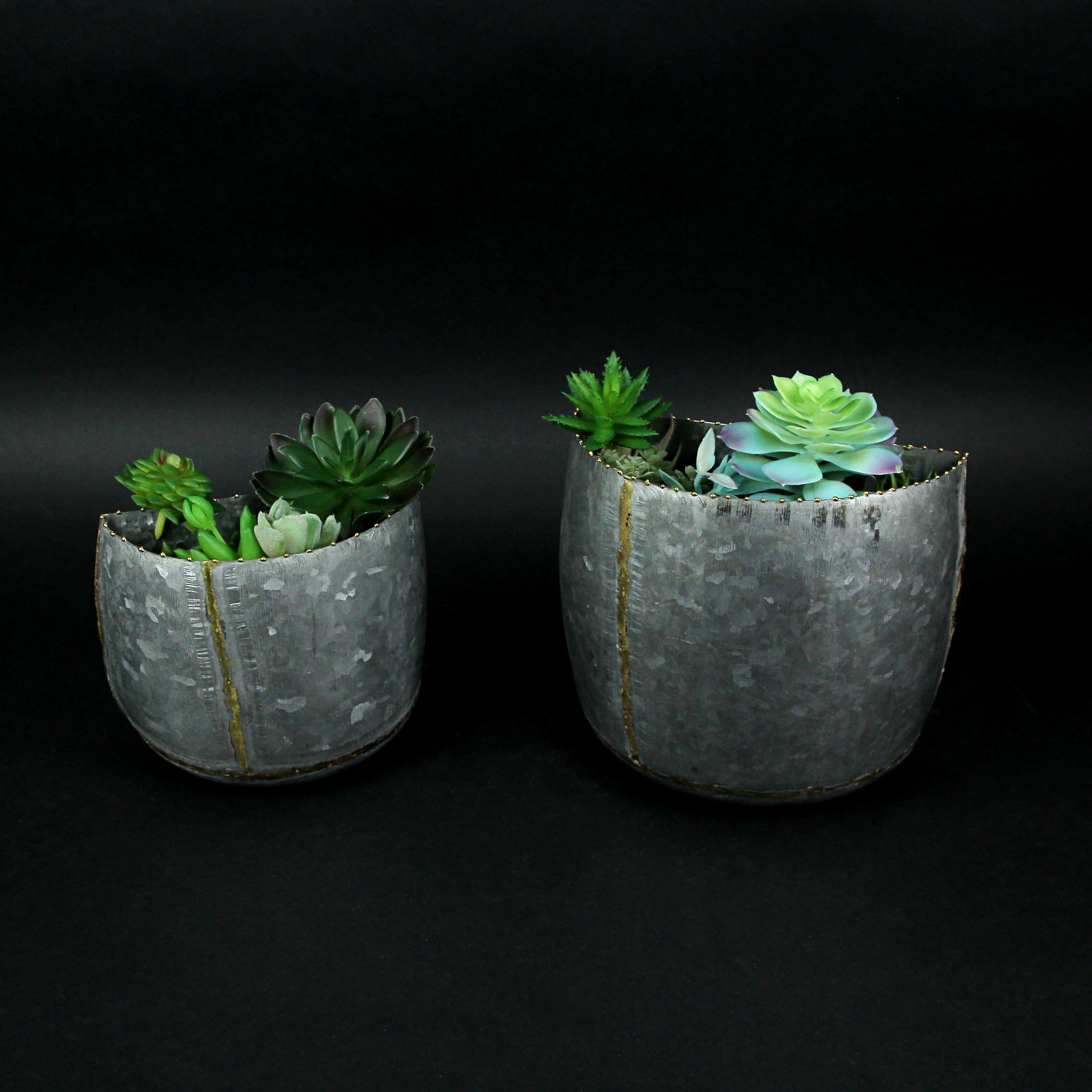 Alt View 3. Audrey's - Vintage Look Galvanized Finish Metal Rounded Wall Pocket Set of 2 - Grey.