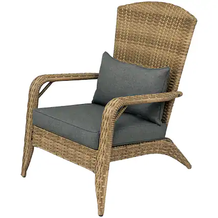 Front. Resenkos - Resenkos Adirondack Chair Rattan Wicker, Comfortable Cushions Tall Backrest, Outdoor Deck Garden, Charcoal Gray - Charcoal Gray.