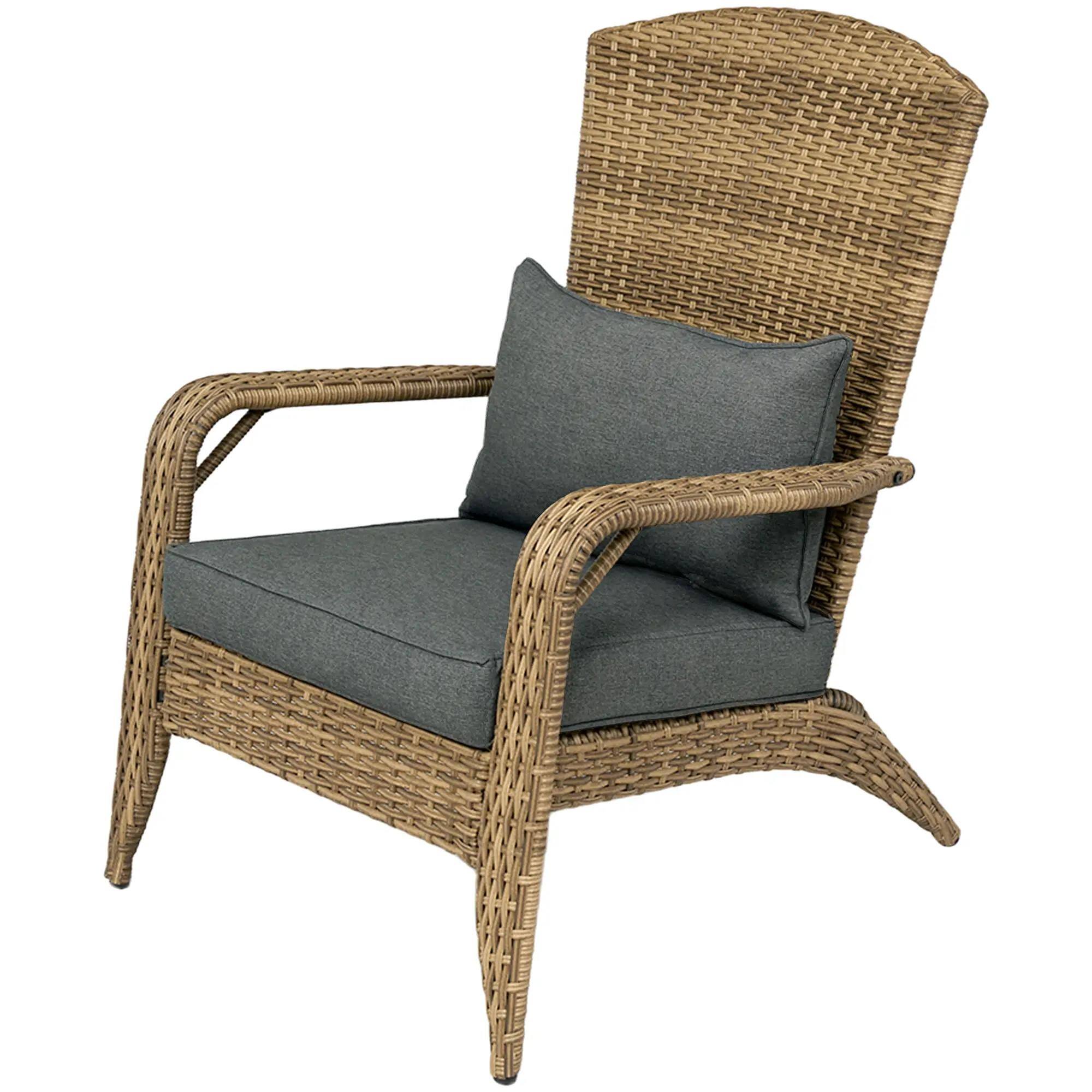 Front. Resenkos - Resenkos Adirondack Chair Rattan Wicker, Comfortable Cushions Tall Backrest, Outdoor Deck Garden, Charcoal Gray - Charcoal Gray.