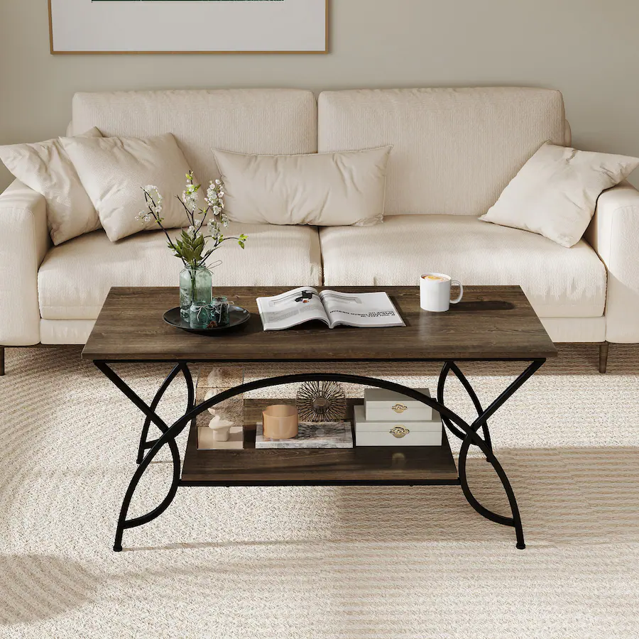 Rectangle Table Pad Alt View 4. Costway - Costway 2-Tier Industrial Coffee Table ...