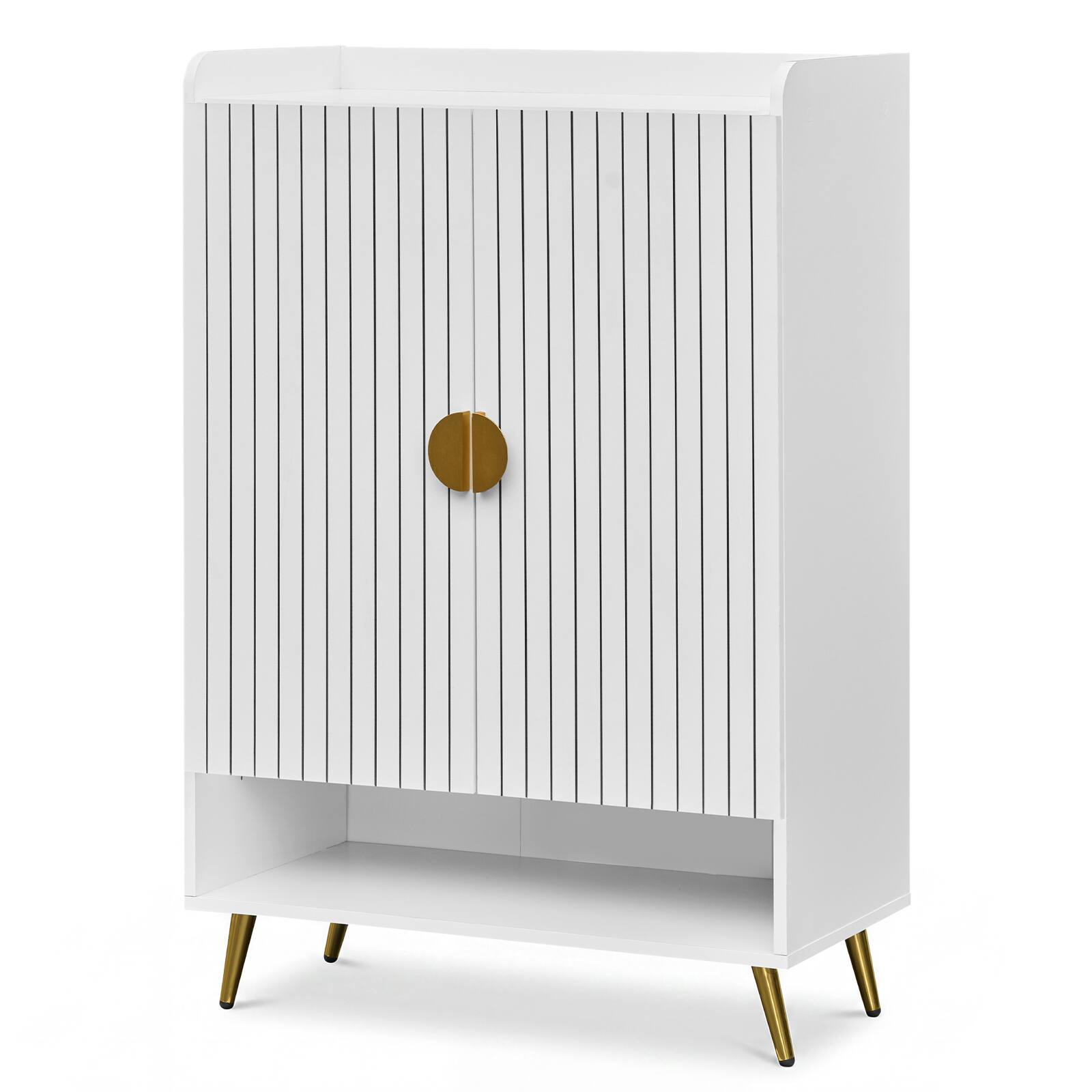 Alt View 9. Costway - Costway 44" 7-Tier Tall Shoe Storage Cabinet with Doors, Adjustable Shelves & Metal Legs - White.