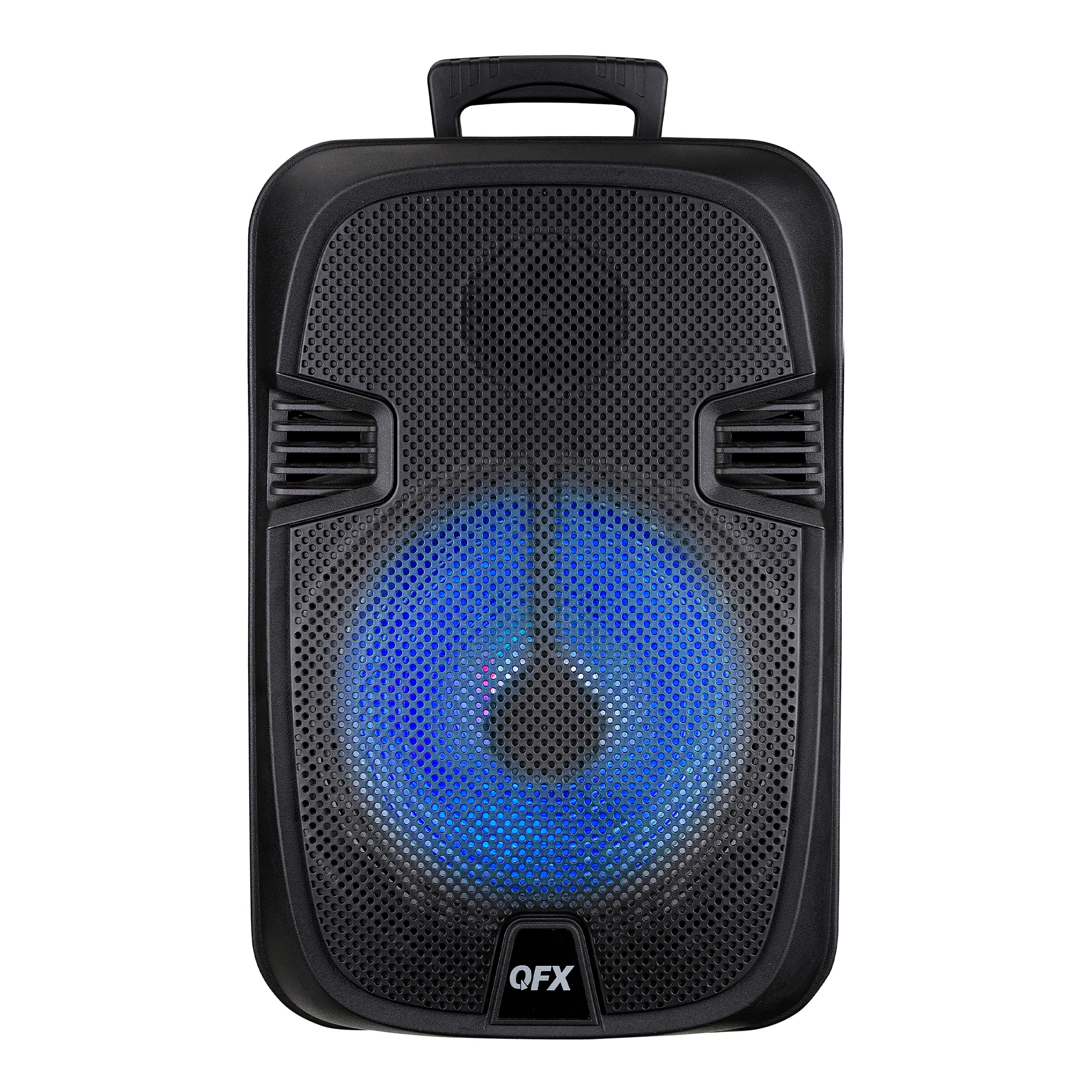 QFX - 12” Bluetooth Rechargeable Portable Speaker with Stand, Microphone and LED Party Lights - Black - Front_Zoom
