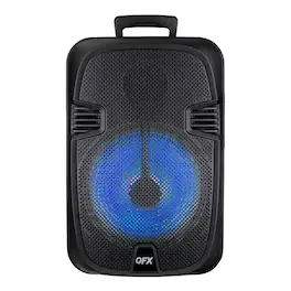 QFX - 12” Bluetooth Rechargeable Portable Speaker with Stand, Microphone and LED Party Lights - Black