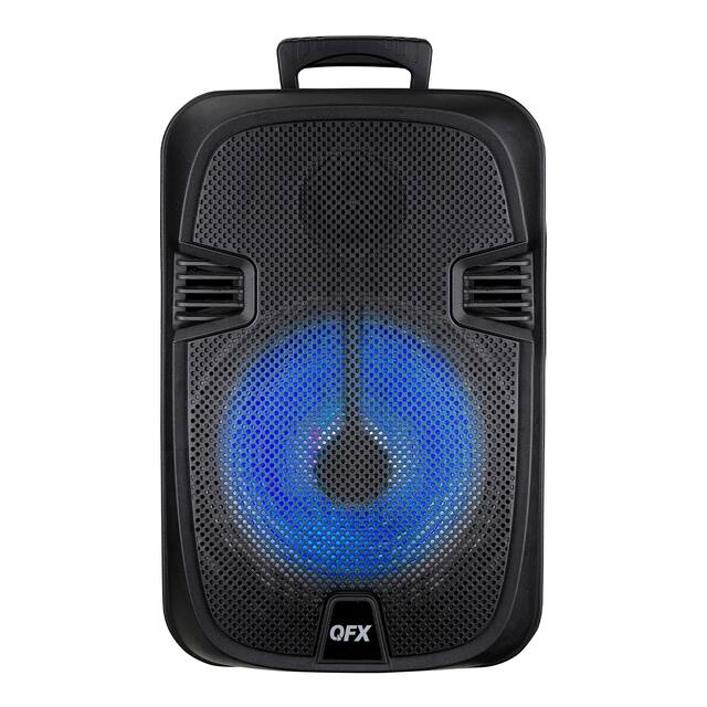 QFX - 12” Bluetooth Rechargeable Portable Speaker with Stand, Microphone and LED Party Lights - Black