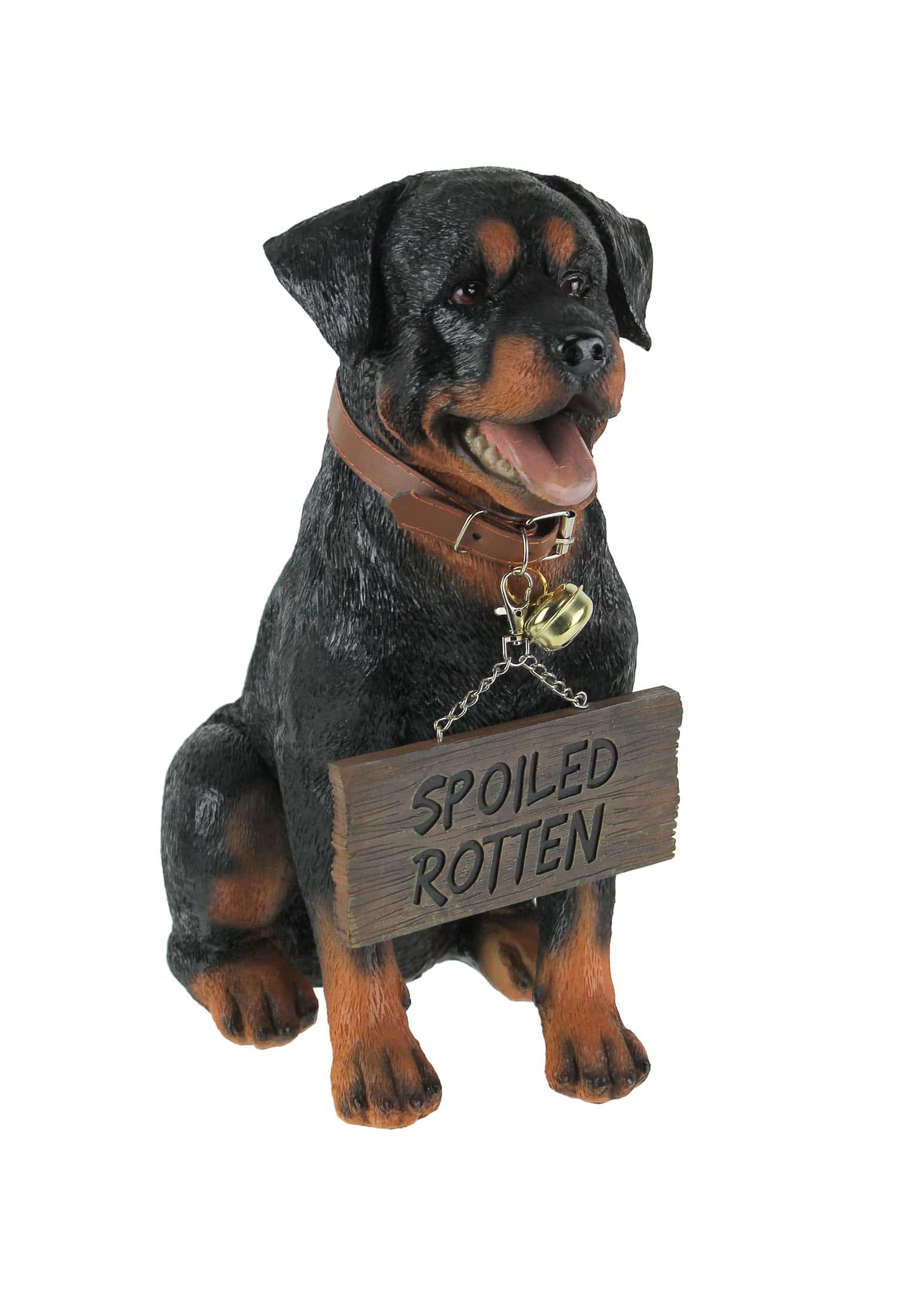 World of Wonders - Buddy Rottweiler Guard Dog Indoor Outdoor Statue with Reversible Message Sign - Black