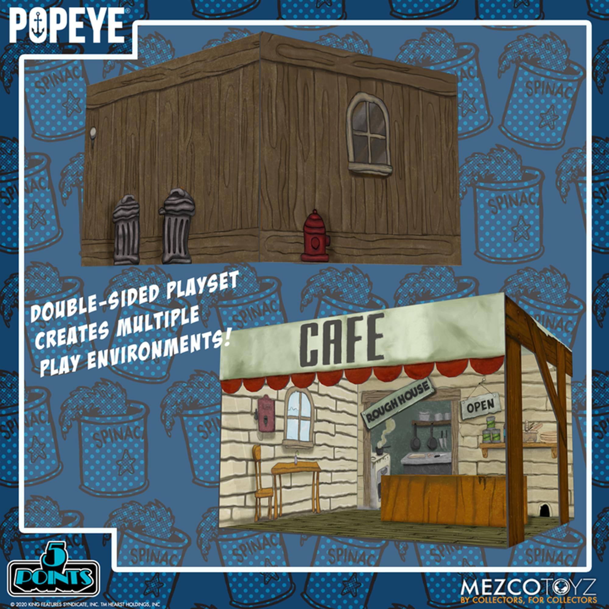 POPEYE SPINAC SPINAC SPILAC SP AC SPINAC SP PLAYSET DOUBLE-SIDED MULTIPLE SPINAC CREATES ENVIRONMENTS! CAFE PLAY ROUGHHOUSE HOUSE SPINAC C ROUGH SPINAC SPIK OPEN DINAC 5 SPINAC POINTS e 2020 KINO FLATURES SYNDICAT IC TM HEMS HOUSINGS NC SPINAC SPINAC SPINAC MEZCOTOYZ BY COLLECTORS, FOR COLLECTORS