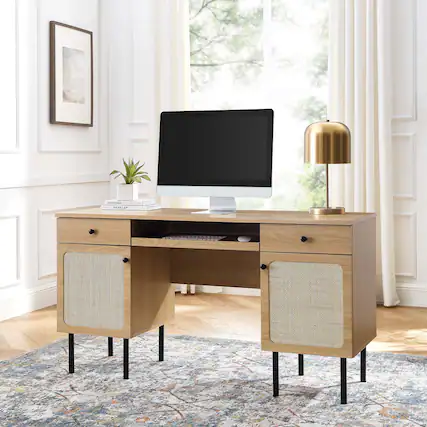 Front. Modway - Chaucer Office Desk by Modway - Oak.