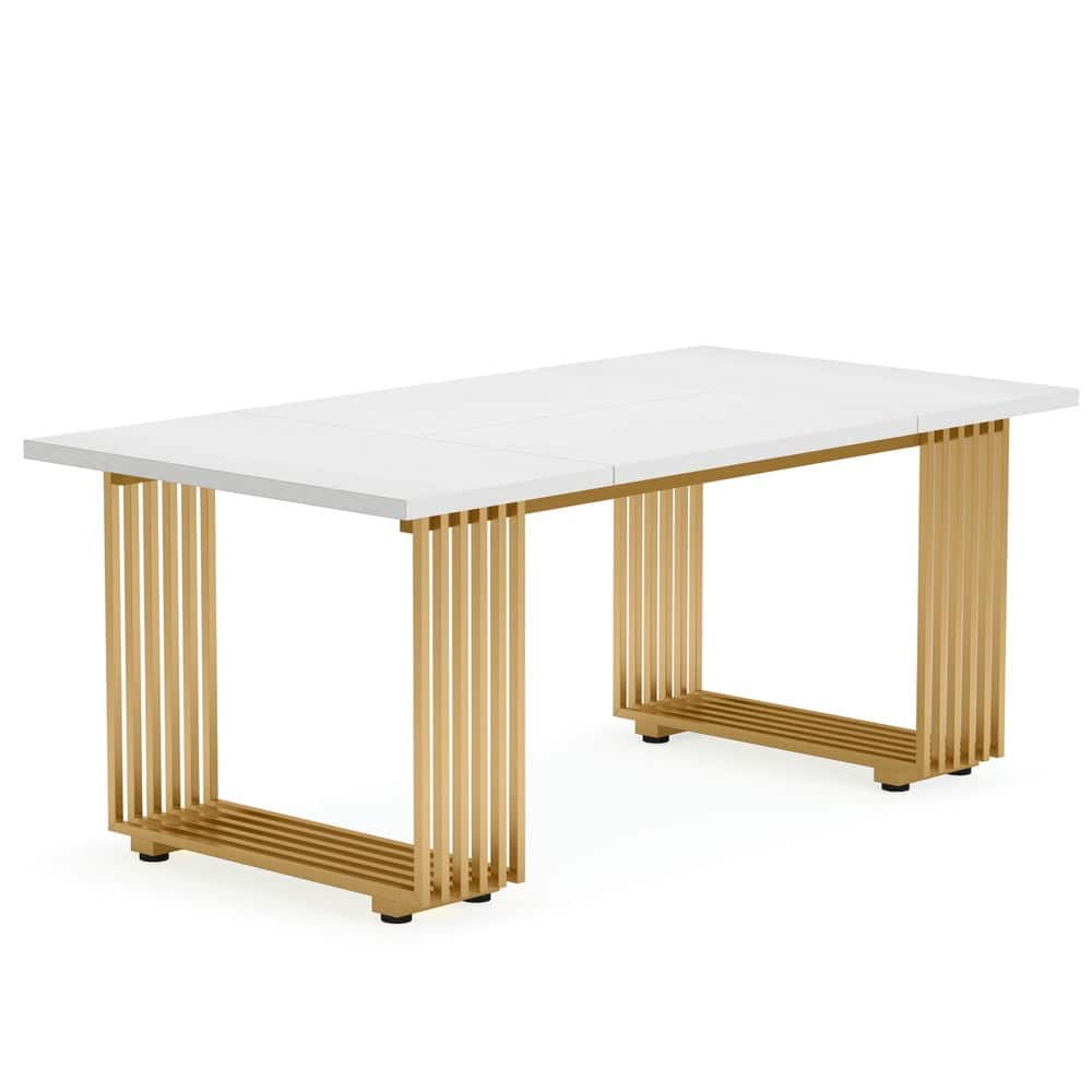 Kadyn - Study Writing Desk, Computer Desk,70.9" Executive Desk, Modern Office Computer Desk Conference Table, Gold - White