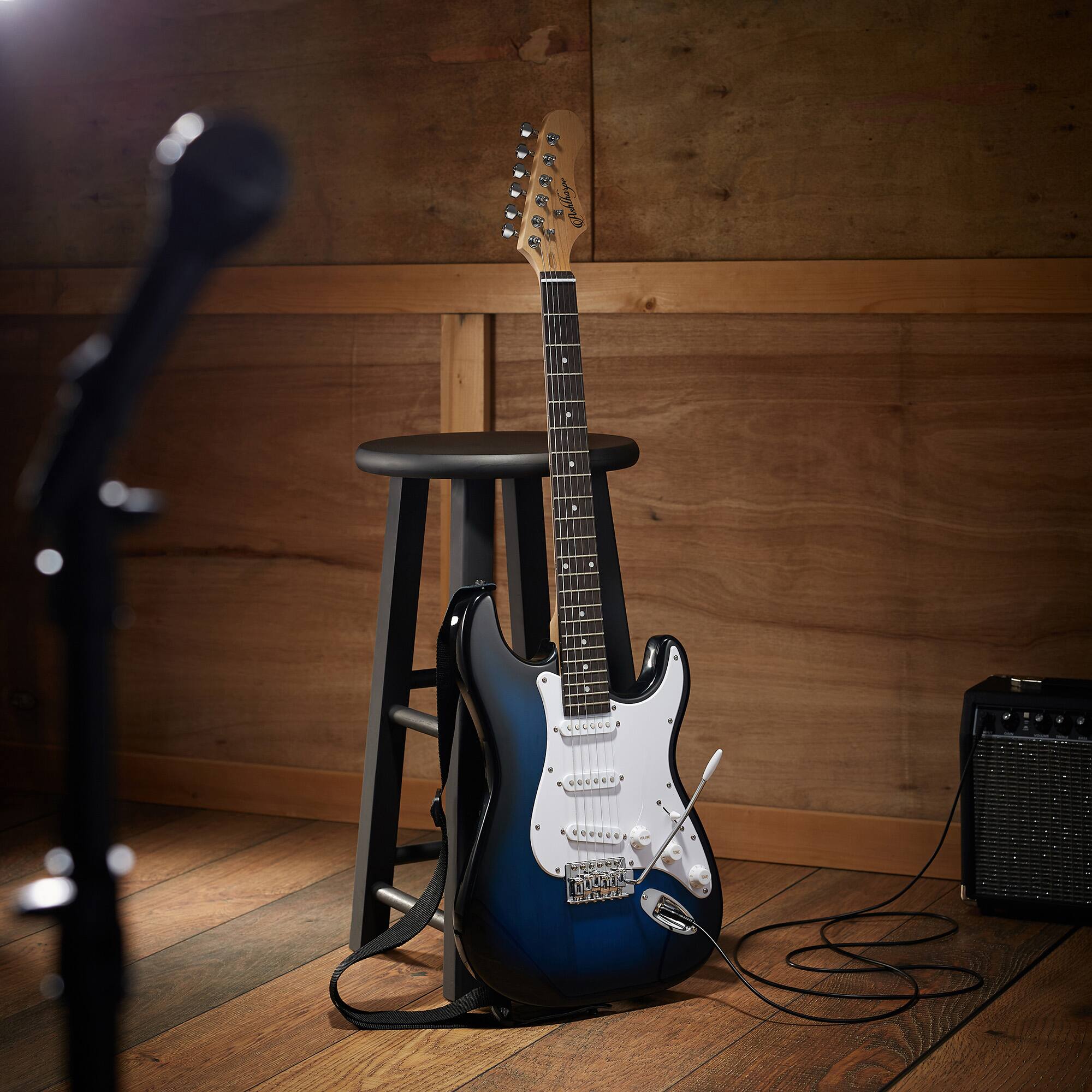 Alt View 6. Ashthorpe - 39-in Full-Size Electric Guitar Beginner Kit with Gig Bag - Blue-White.