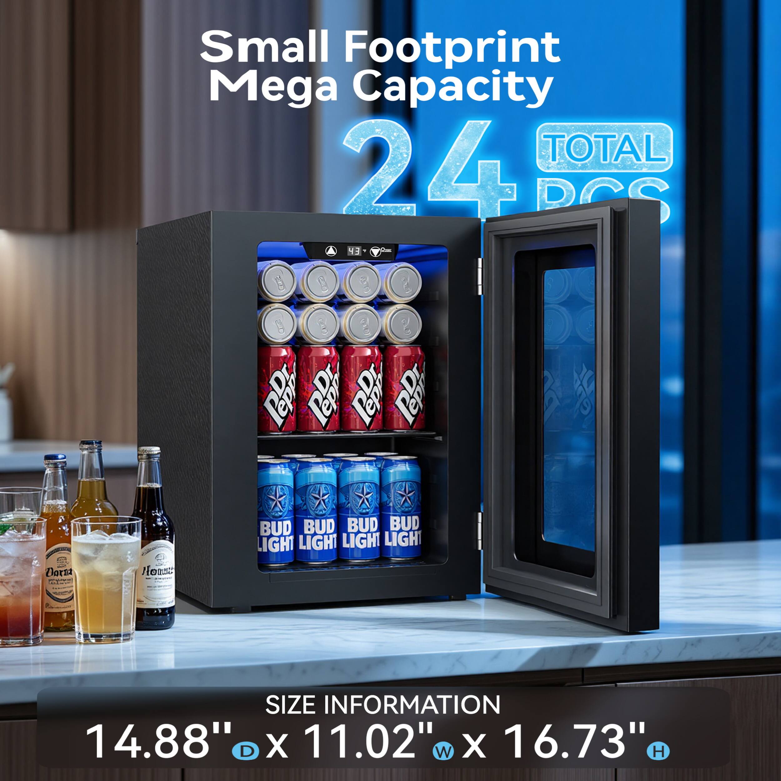Small Footprint Mega Capacity TOTAL 24 PCS (25) ! 0.00 ? ars () NO  Pepp Pepp Pepp PeP

BUD BUD BUD BUD LIGHT LIGHT LIGHT LIGHT

Dorna
Hoowar

SIZE INFORMATION 14.88" D X 11.02" W X 16.73" H