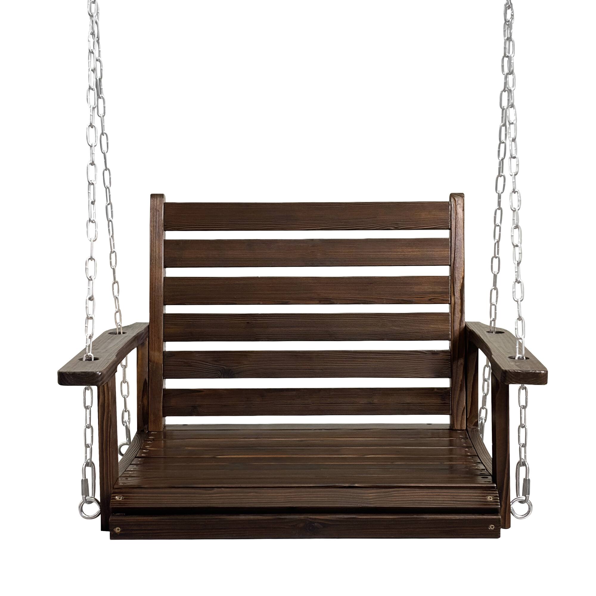Alt View 2. Fortune Candy - Solid Fir Wood Porch Swing, 1-Person Patio Swing Seat for Outdoor Garden, Deep Brown - Deep Broen.