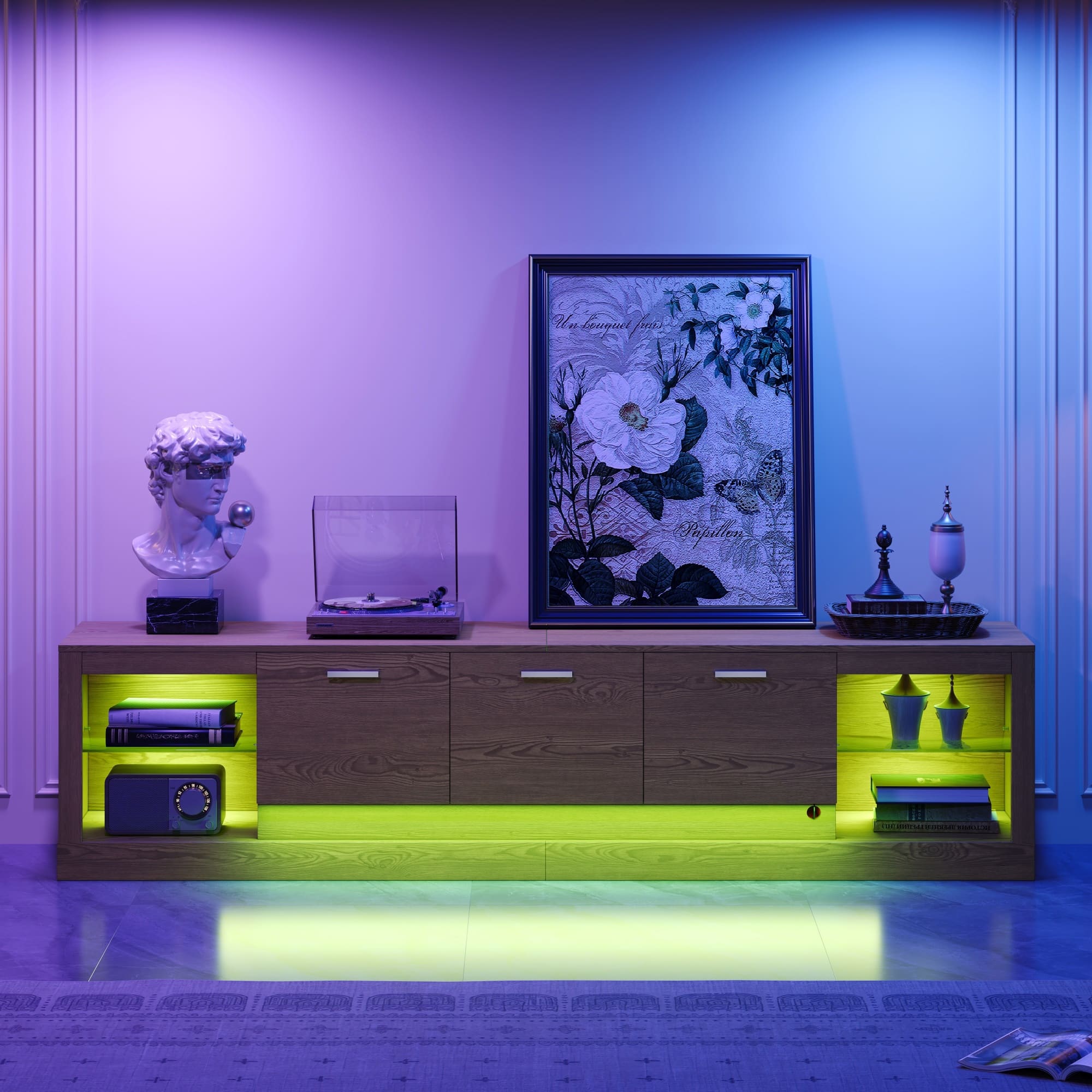 Spaco - 78'' TV Stand with 6 Cabinets, 2 Open Compartments, for TVs up to 90'', Television Console for Living Room,Bedroom - Natural Wood