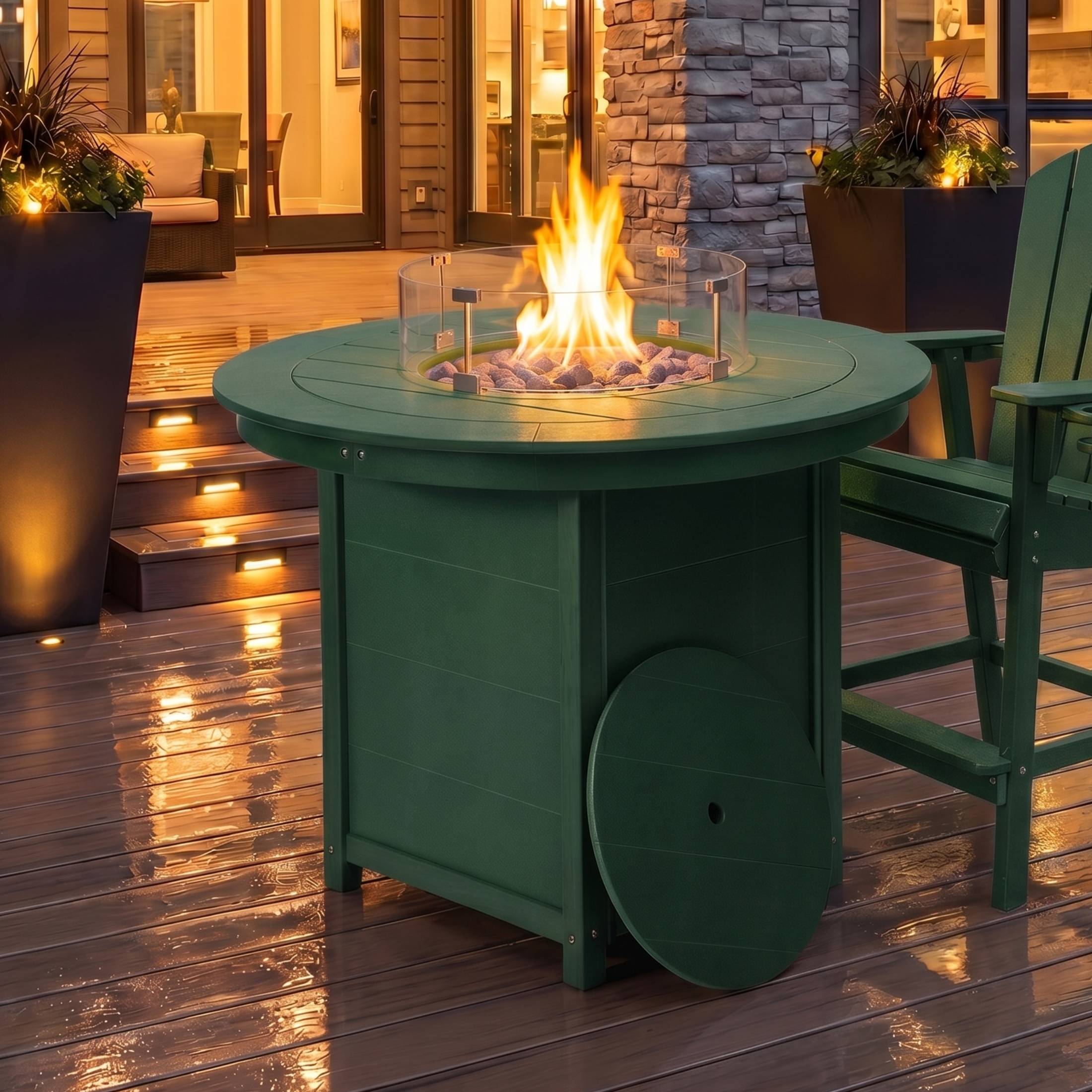 Angle. WestinTrends - WestinTrends Helios 47" Modern Outdoor Patio Propane Round Counter Height Fire Pit Table - Dark Green.