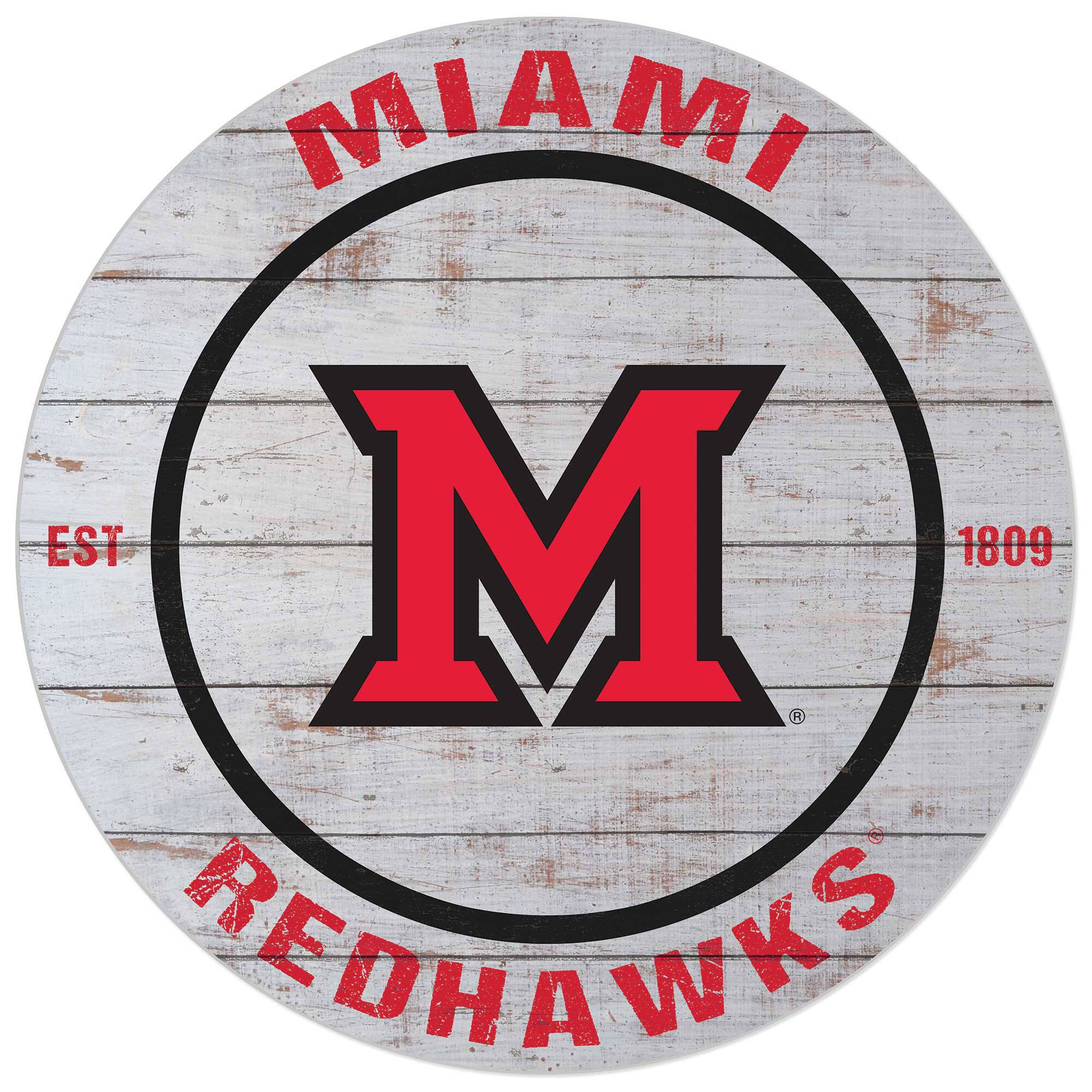 White Miami University RedHawks 20'' x 20'' Indoor/Outdoor Weathered Circle Sign