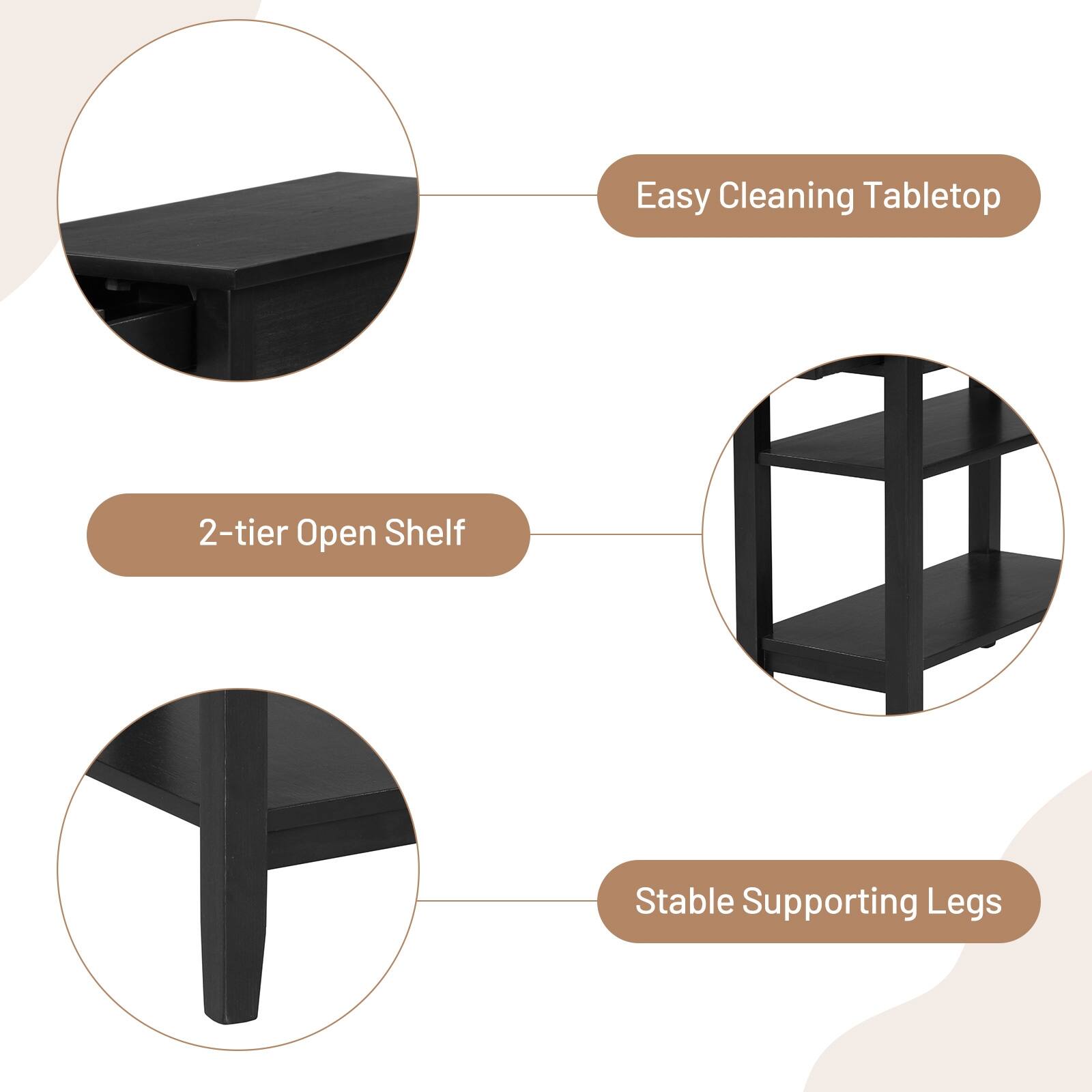 Easy Cleaning Tabletop, 2-tier Open Shelf, Stable Supporting Legs