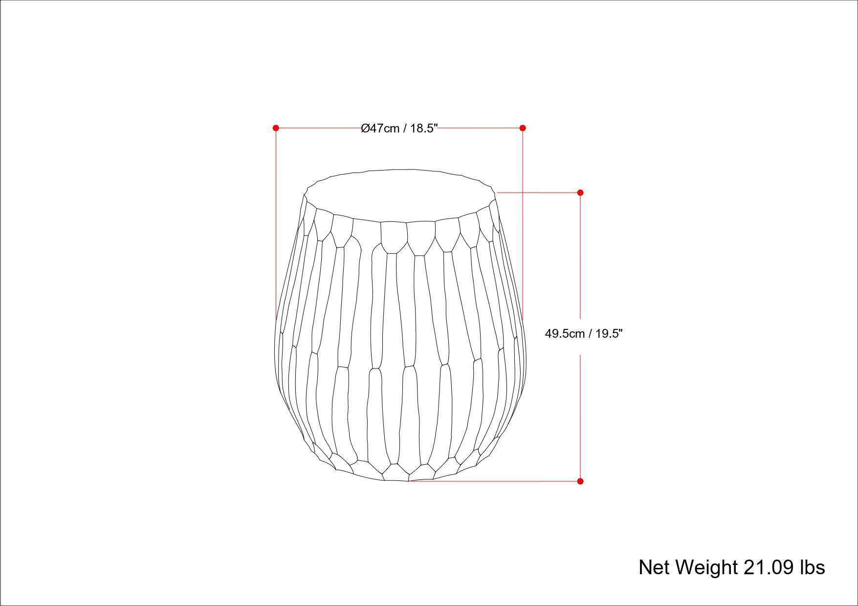 47 cm / 18.5"  
49.5 cm / 19.5"  
Net Weight 21.09 lbs