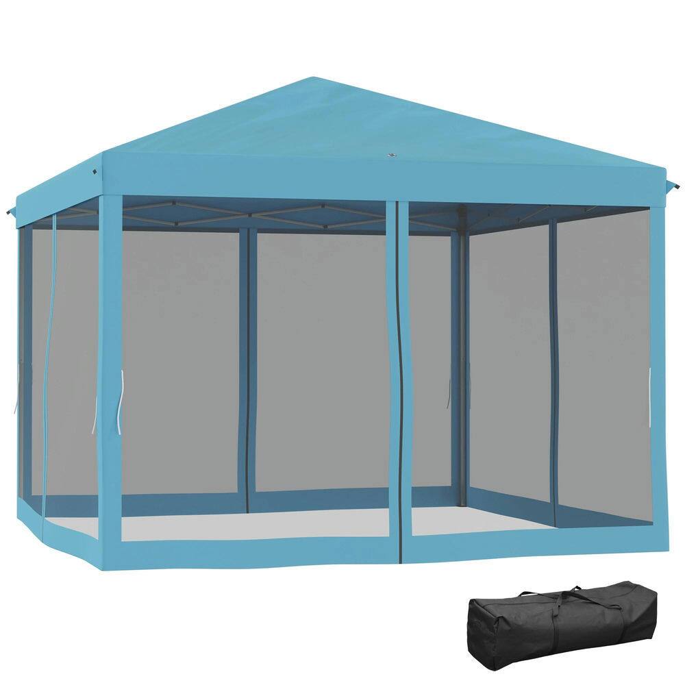 Alt View 7. Spaco - Spaco 10'x10' Pop Up Canopy Tent with Netting,Gazebo,Screen House,Carry Bag - Light Blue.
