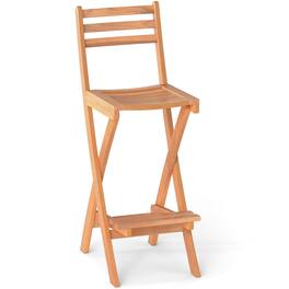 Gymax - Outdoor Folding Bar Stools w/ Backrest Footrest Wooden Barstools Natural - Yellow