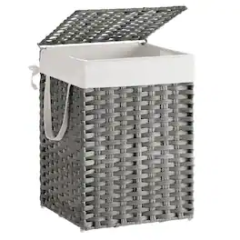 Songmics Home - Laundry Hamper with Lid, 17.2 Gallon (65 L) Synthetic Rattan Clothes Laundry Basket with Lid and Handles, Foldable - Dove Gray