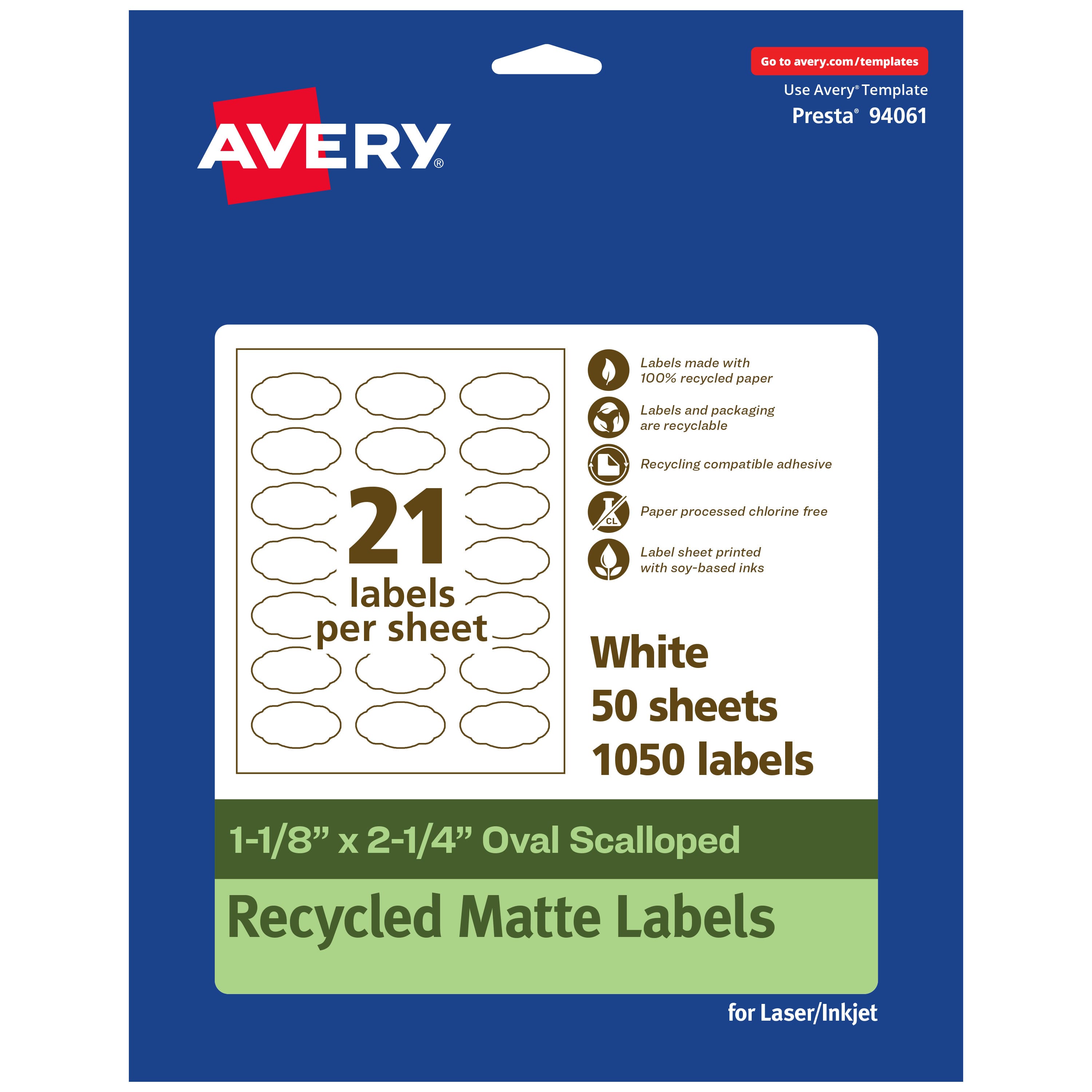 "Avery - EcoFriendly Oval Scalloped Labels, 1-1/8"" x 2-1/4"", 1,050ct - White" price history on PriceWatchPro