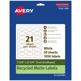 Avery - EcoFriendly Oval Scalloped Labels, 1-1/8" x 2-1/4", 1,050ct - White