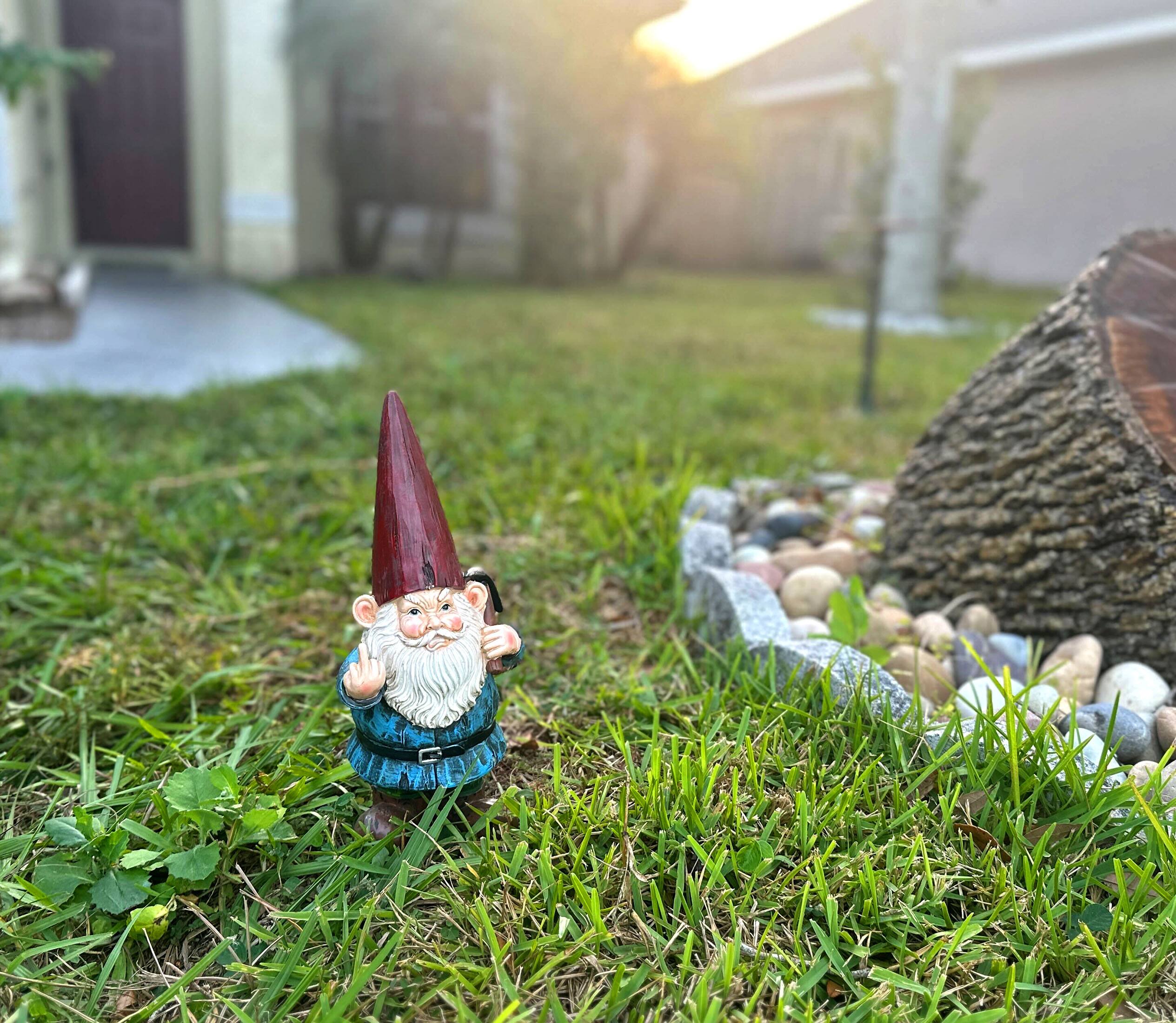 Alt View 3. Zeckos - 12 Inch Tall Grumpy Gnome Flipping The Bird Garden Sculpture Outdoor Statue - Multicolored.