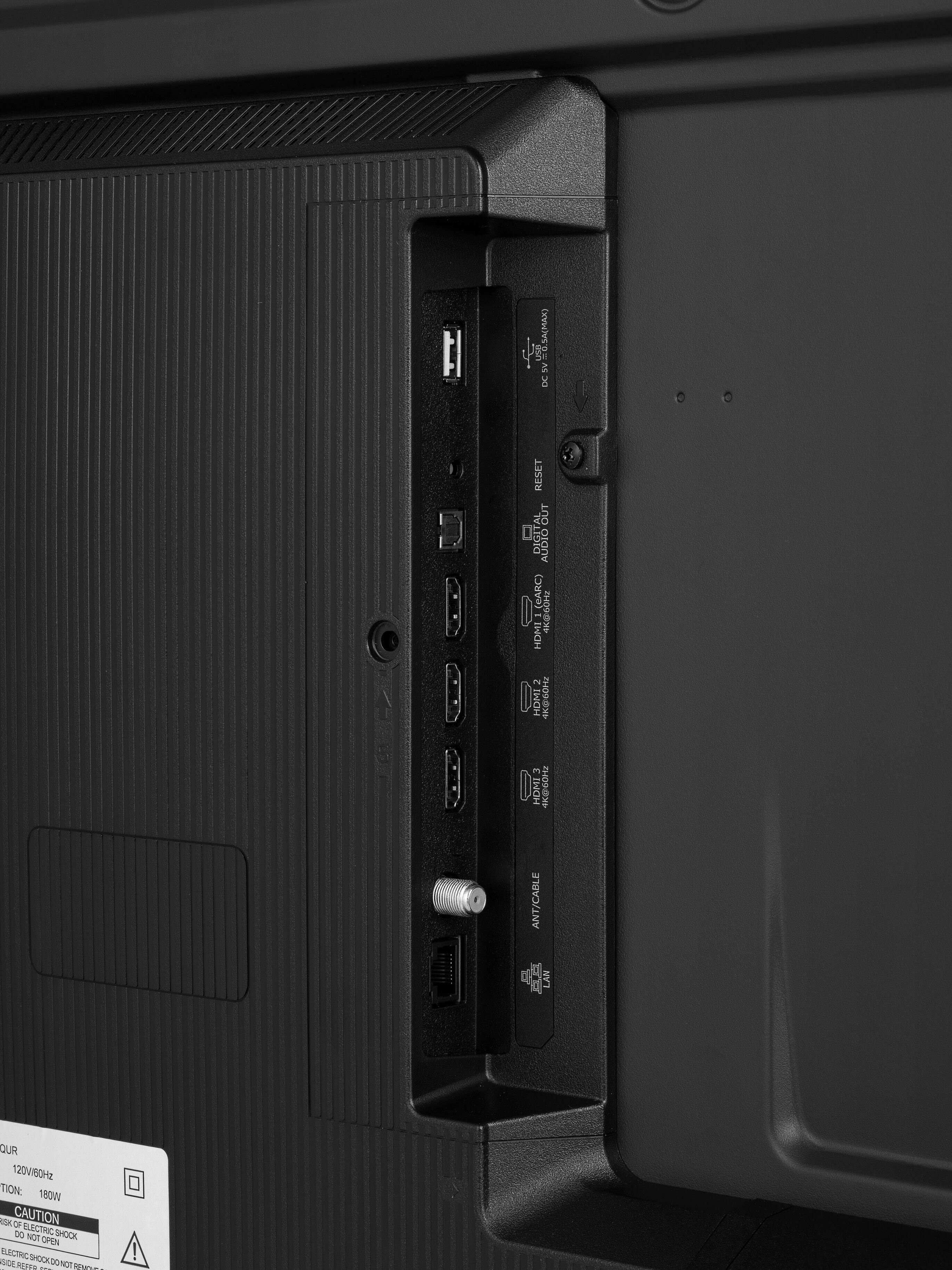 SA(MAX) USB SV DC  
RESET TAL OUT I DIGIT AUDIO I (eARC) THESTERS HDMI 0g I HDMI 2 @GOH2 SKE 3 HDMI3 4K-60H2 ANT/CABLE LAN  
OUR 120V/60Hz TION: 180W SK CAUTION OF 00 ELECTRIC SHOCK NOT OPEN ELECTRIC SICE REFER SHOCK DONOT THE 1421