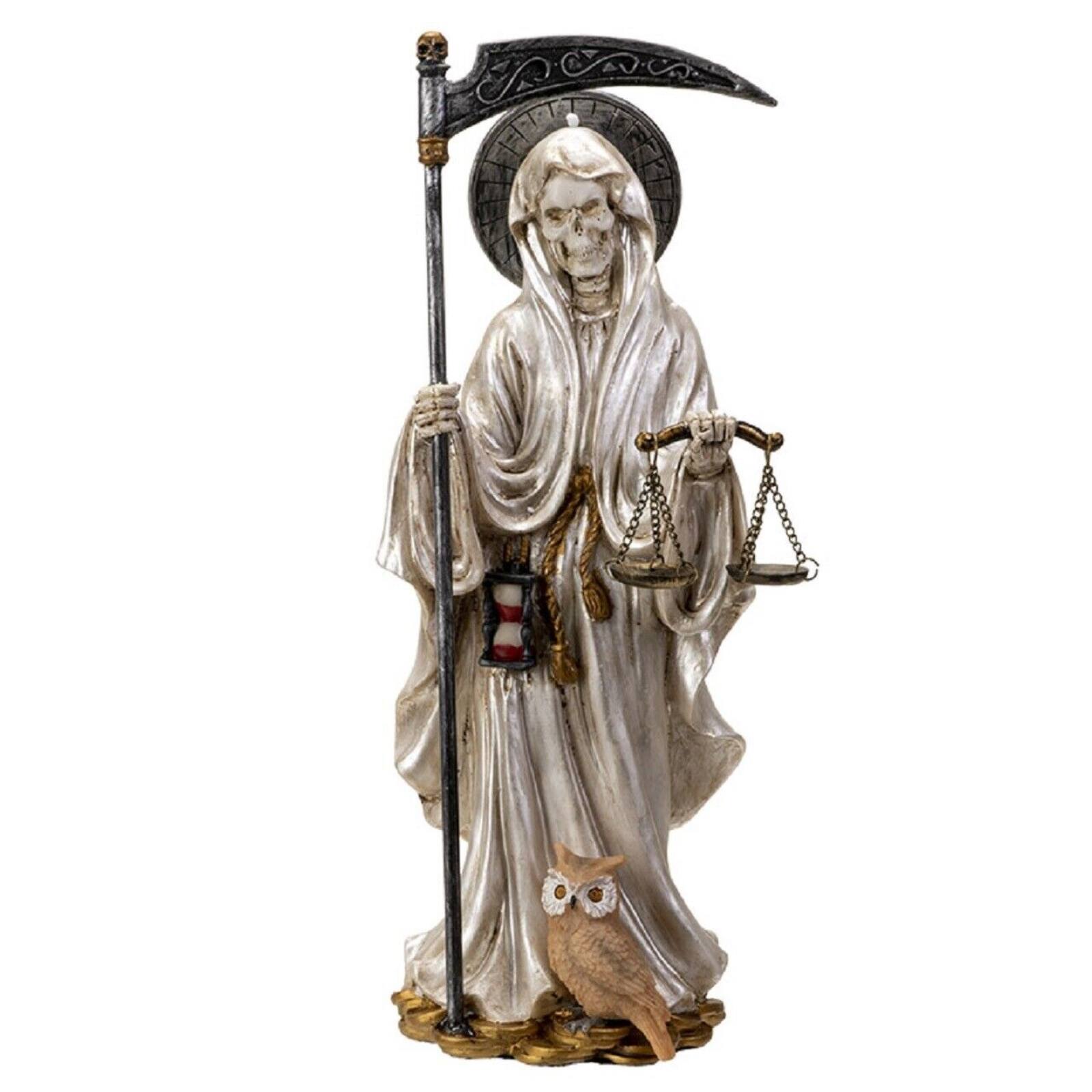 Front. Pacific Trading - Santa Muerte in White Gown with Scale Figurine Death 10 Inch.