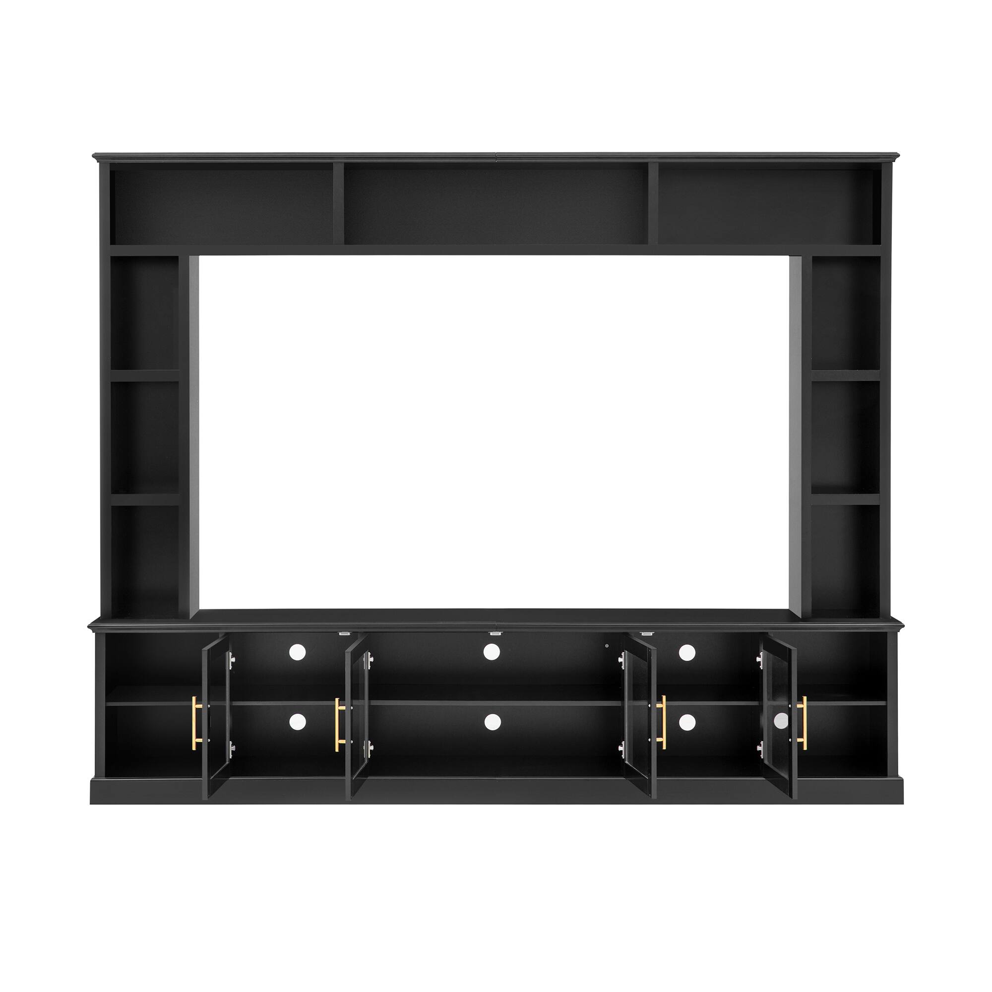 Back. Whisen - All-in-One Entertainment Center Wall Unit for TVs up to 80-Inch,TV Stand with Storage Shelves and Tempered Glass Doors - Black.