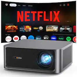 Happrun - 2500 ANSI Lumen Official Netflix Licensed 4K UHD Smart Projector, Wi-Fi 6 & Bluetooth 5.2, Built-in Streaming Apps