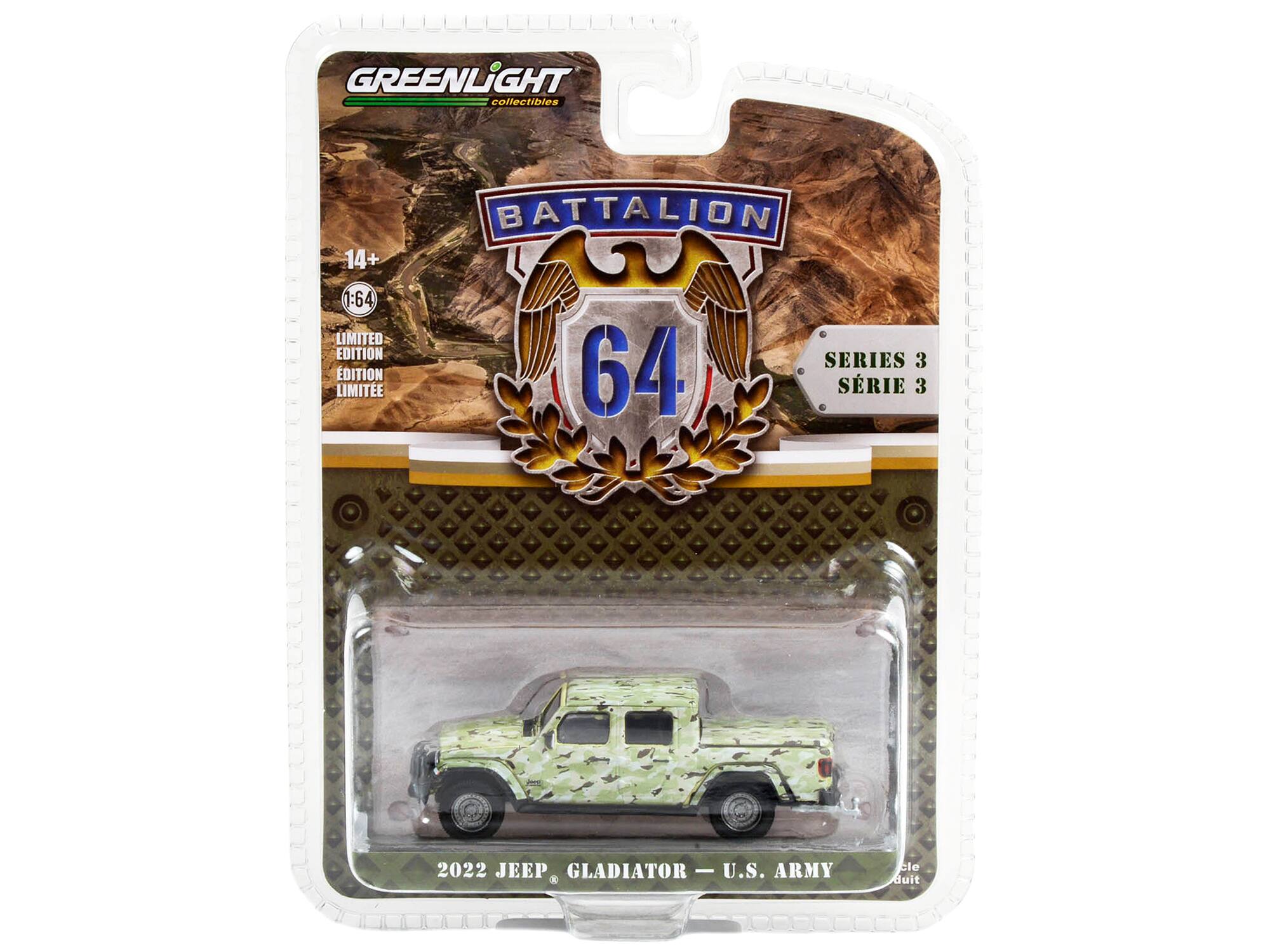 GREENLIGHT collectibles 14+ 1:64 LIMITED EDITION EDITION LIMITEE BATTALION SERIES 3 64 SRIE 3 2022 JEEP GLADIATOR - U.S. ARMY