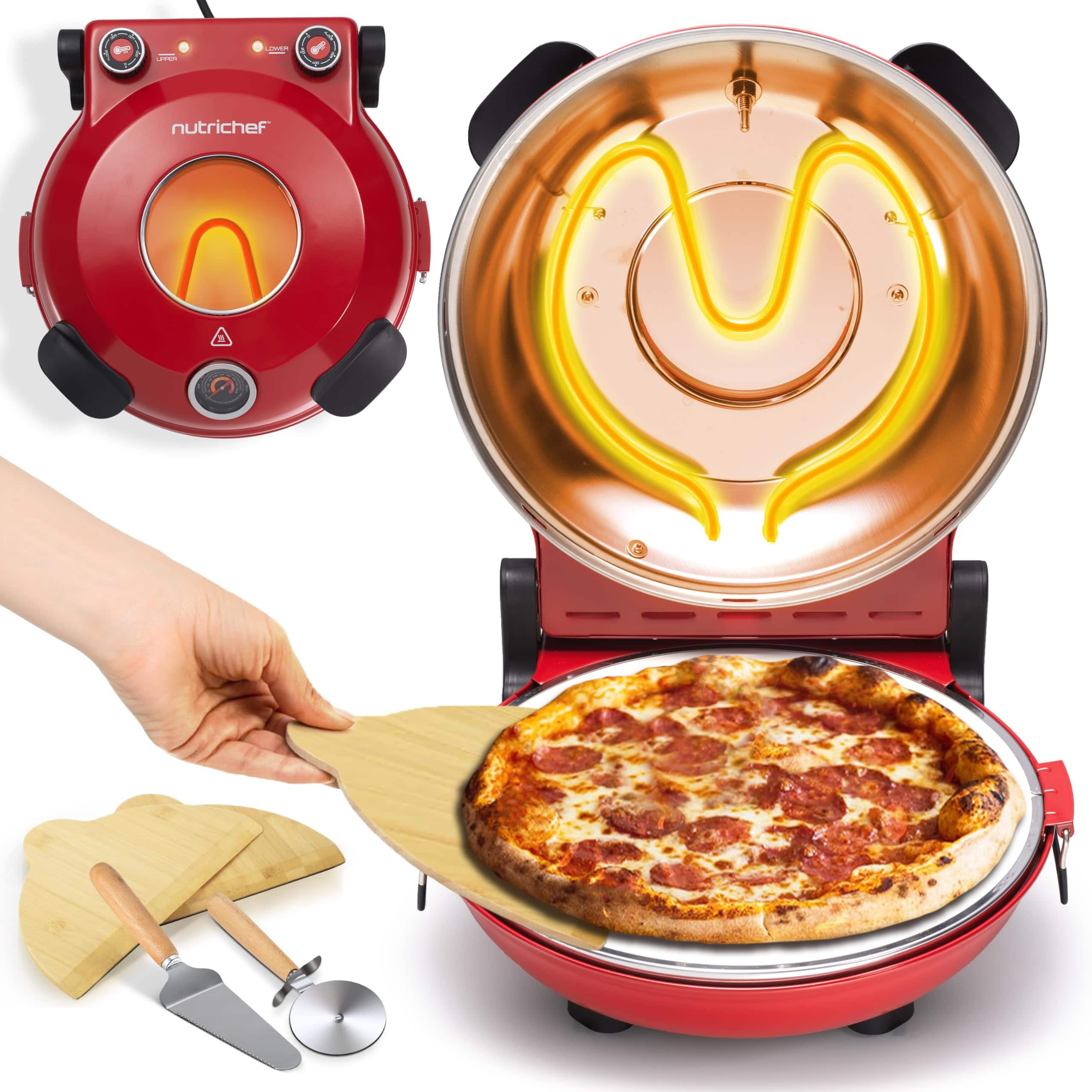 NutriChef - Electric Pizza Oven | 12 Inch - Red
