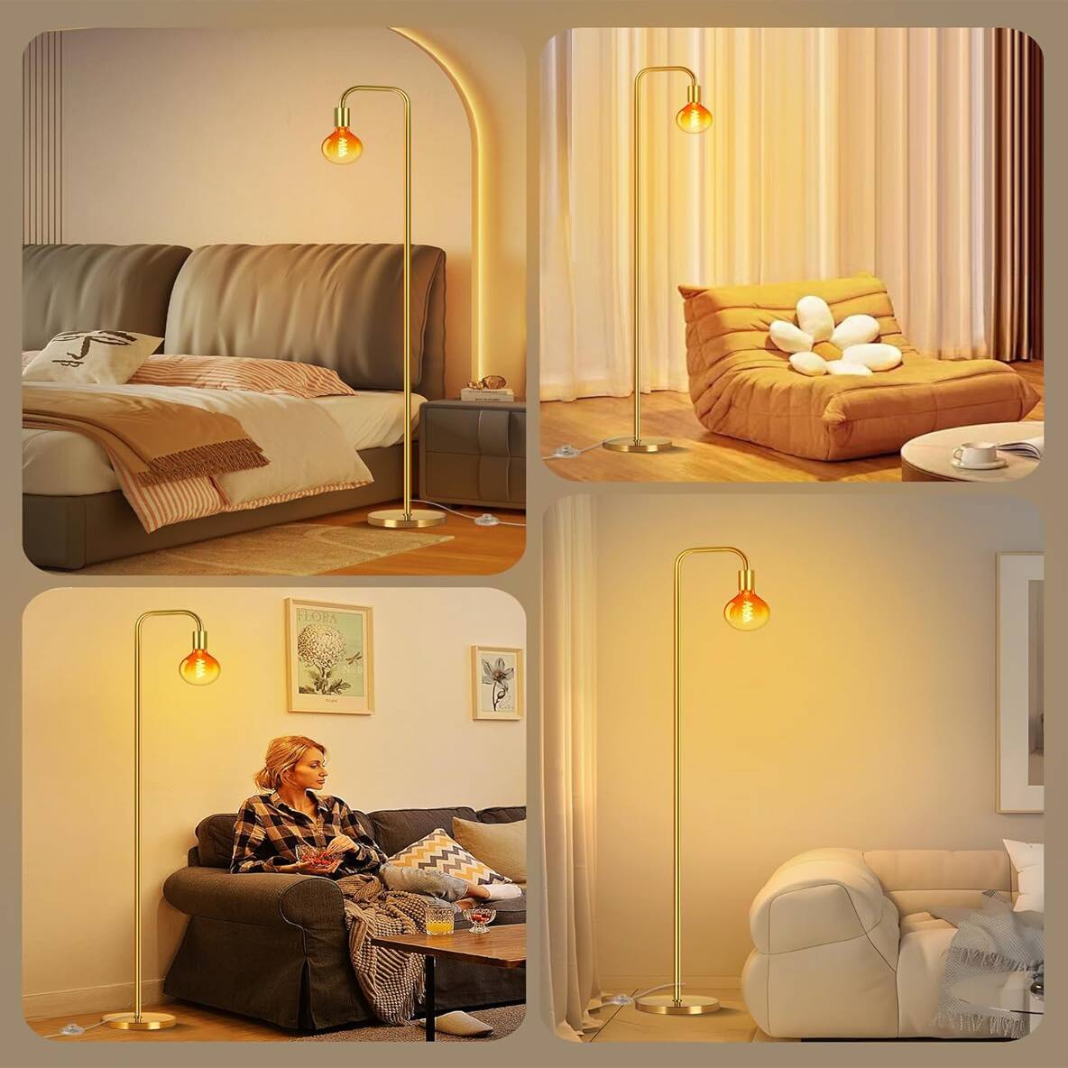 Alt View 1. Pawtners - 67" Modern Floor Lamp in Warm Gold Finish for Living Room, Bedroom, Office Decor.