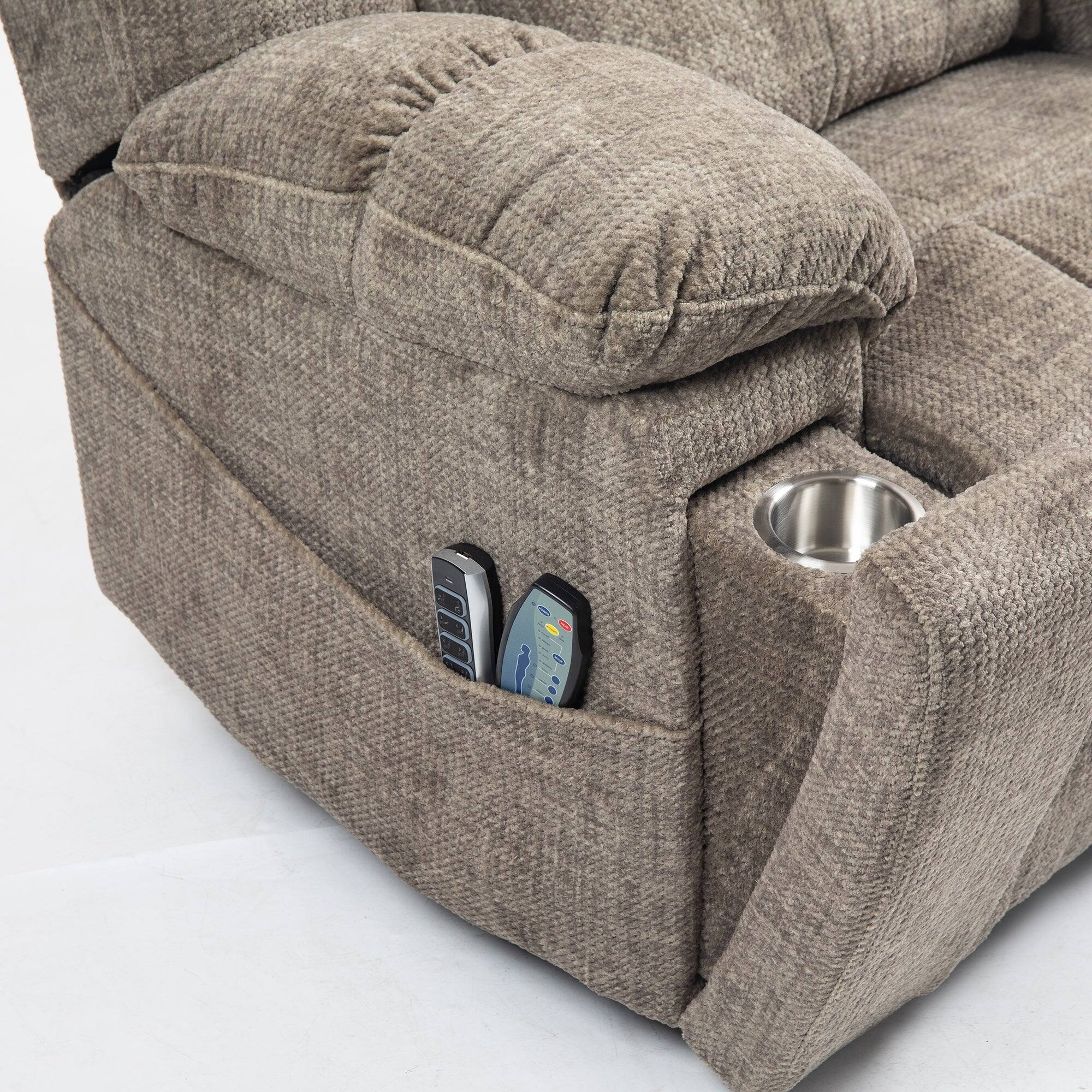 Alt View 4. Boyel Living - Power Lift Recliner for Big and Tall Seniors 4 OKIN Motors 180° Lay Flat Heat Massage Adjustable Headrest Lumbar - taupe.