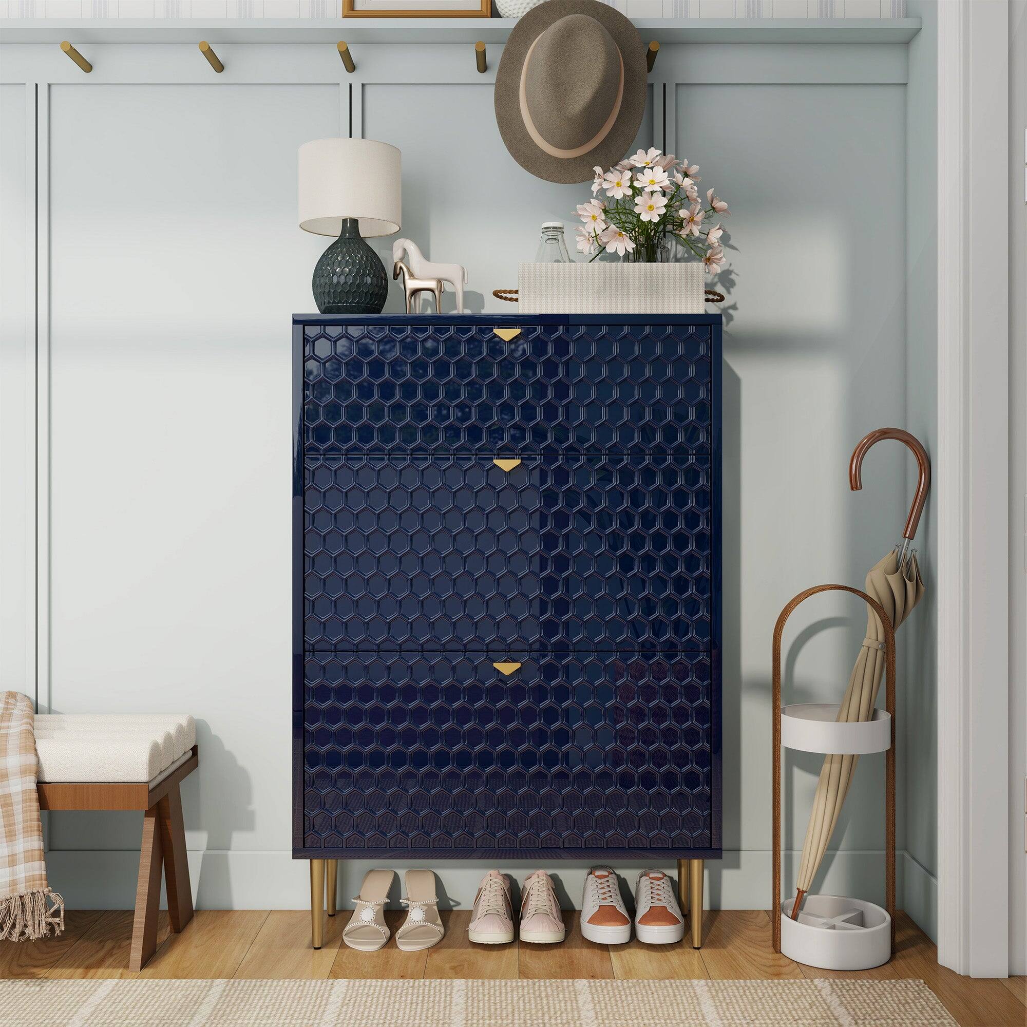 Alt View 2. Boyel Living - Blue MDF Shoe Storage Cabinet (24-Pair) - Blue.