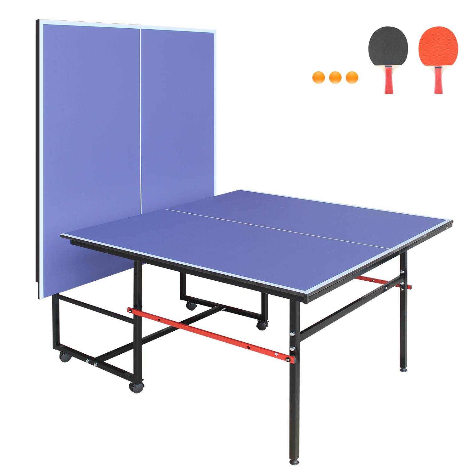 Alt View 2. APRILSOUL - 8FT Blue Mid-Size Table Tennis Table Foldable and Portable Ping Pong Table Set for Indoor Games with Net - Blue.