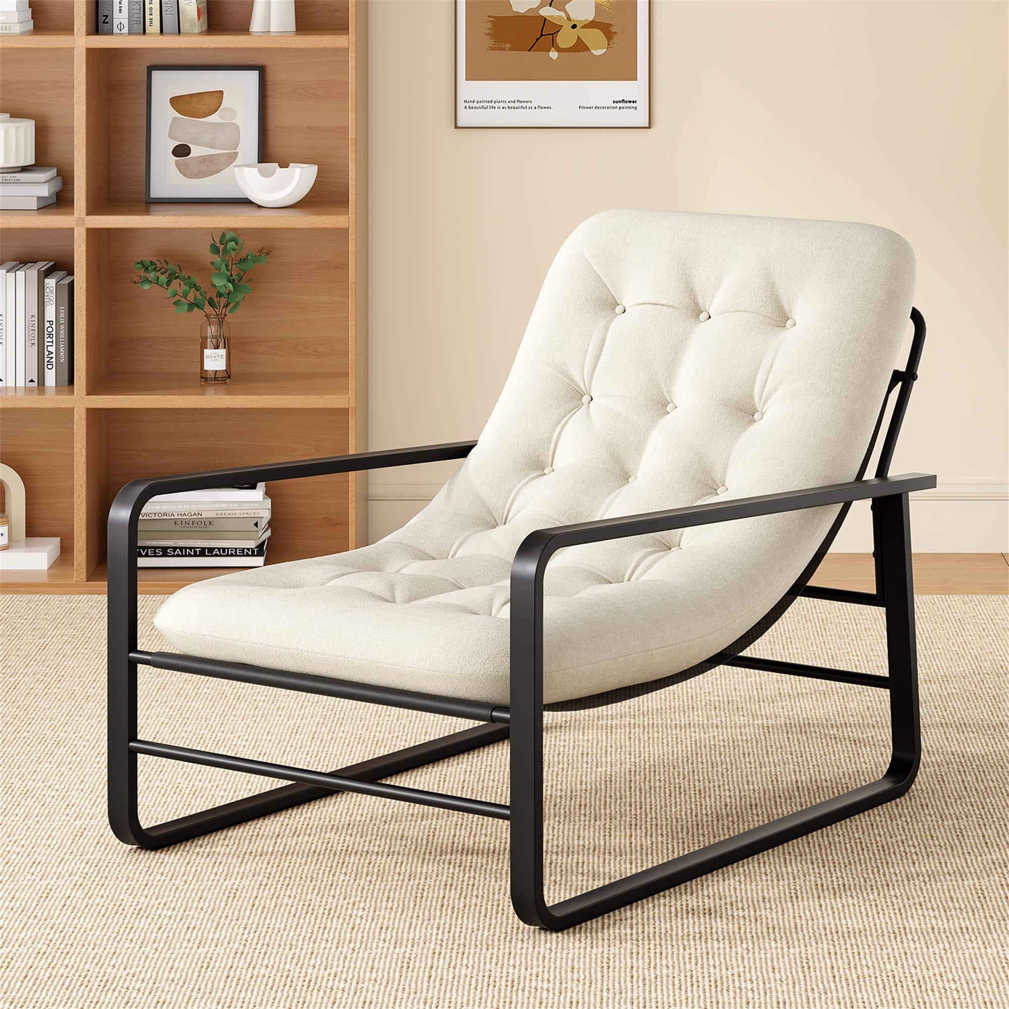 Boyel Living - Sherpa Arm Chair for Living Room Mid Century Modern Accent Chairs Boucle Reading Bedroom Chair - White