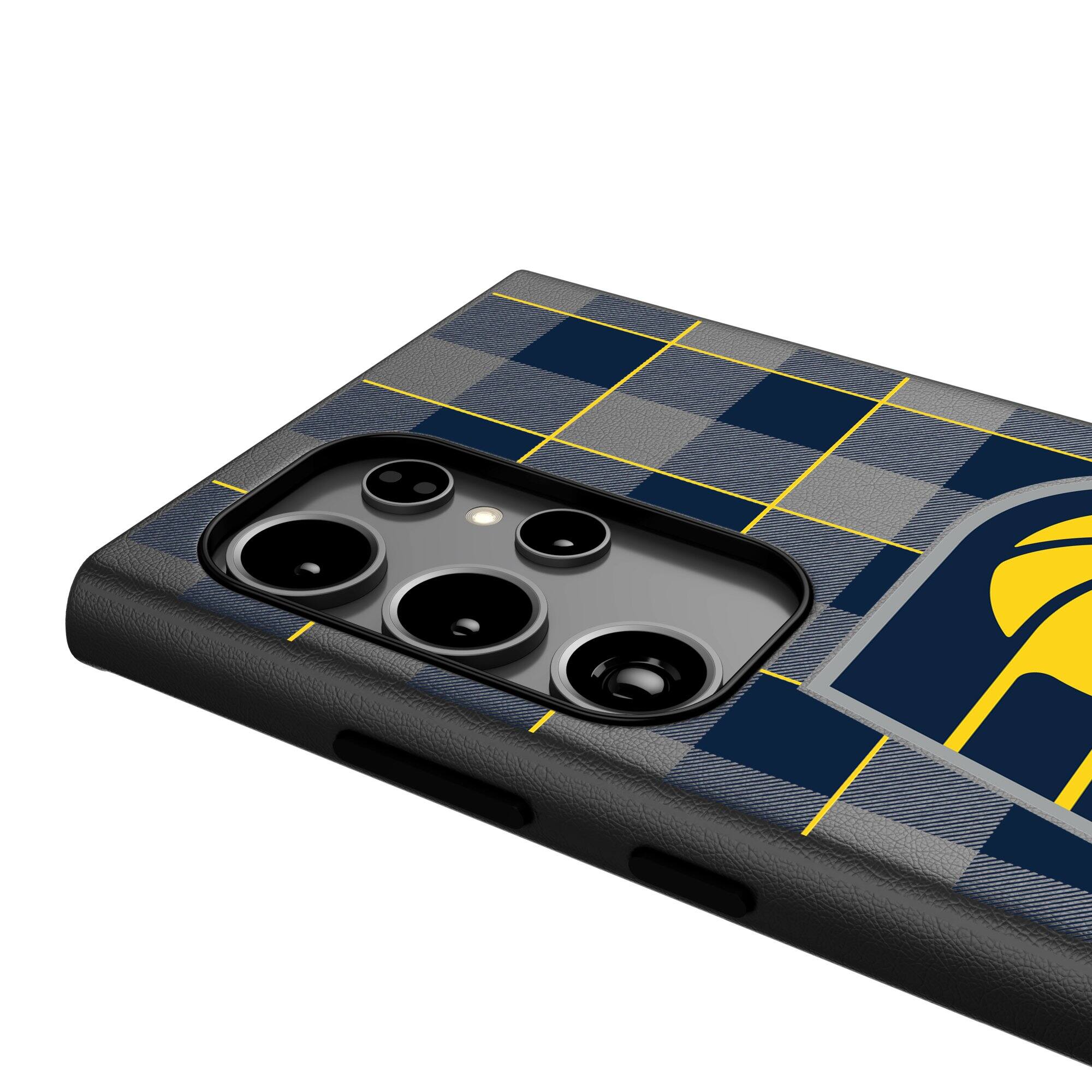 Alt View 3. Keyscaper - Indiana Pacers Plaid Galaxy Magnetic Bump Case - S25 - Black.