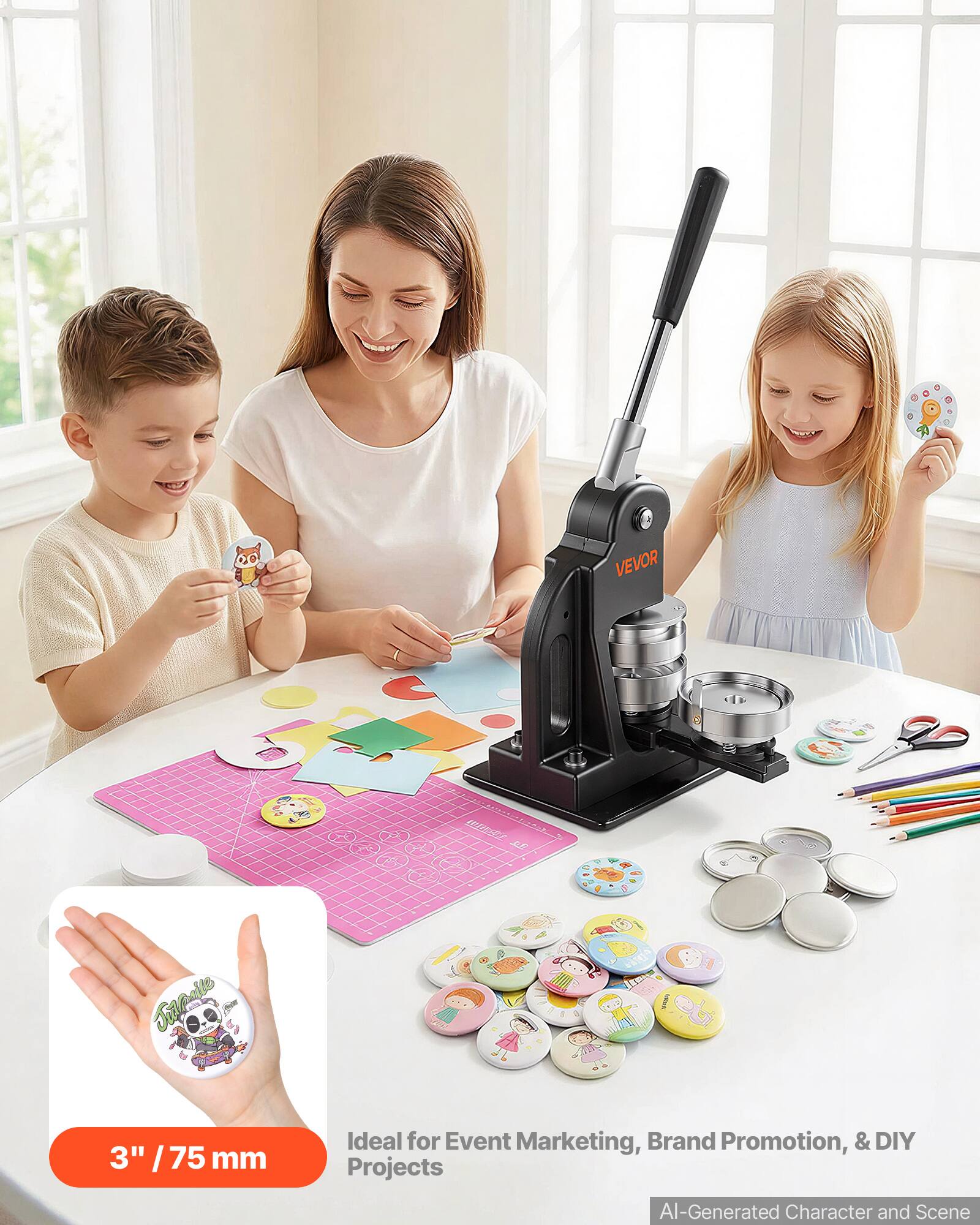 VEVOR

Tritfalle
3" / 75 mm
Ideal for Event Marketing, Brand Promotion, & DIY Projects
AI-Generated Character and Scene