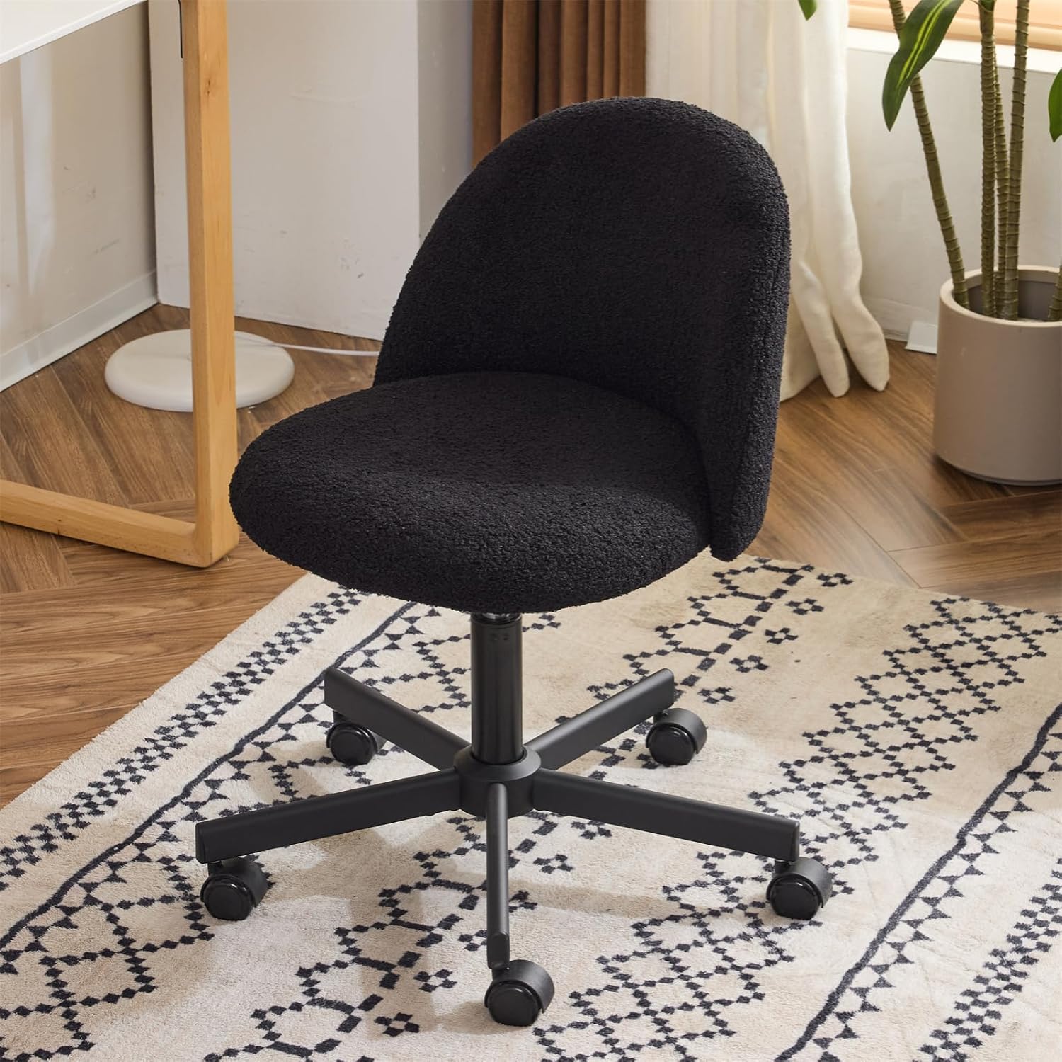 Alt View 8. Winado - Rolling Swivel Armless Vanity Computer Chair Comfy Small Office Chair with Wheels Lumbar Support for Home Office Bedroom - Black.