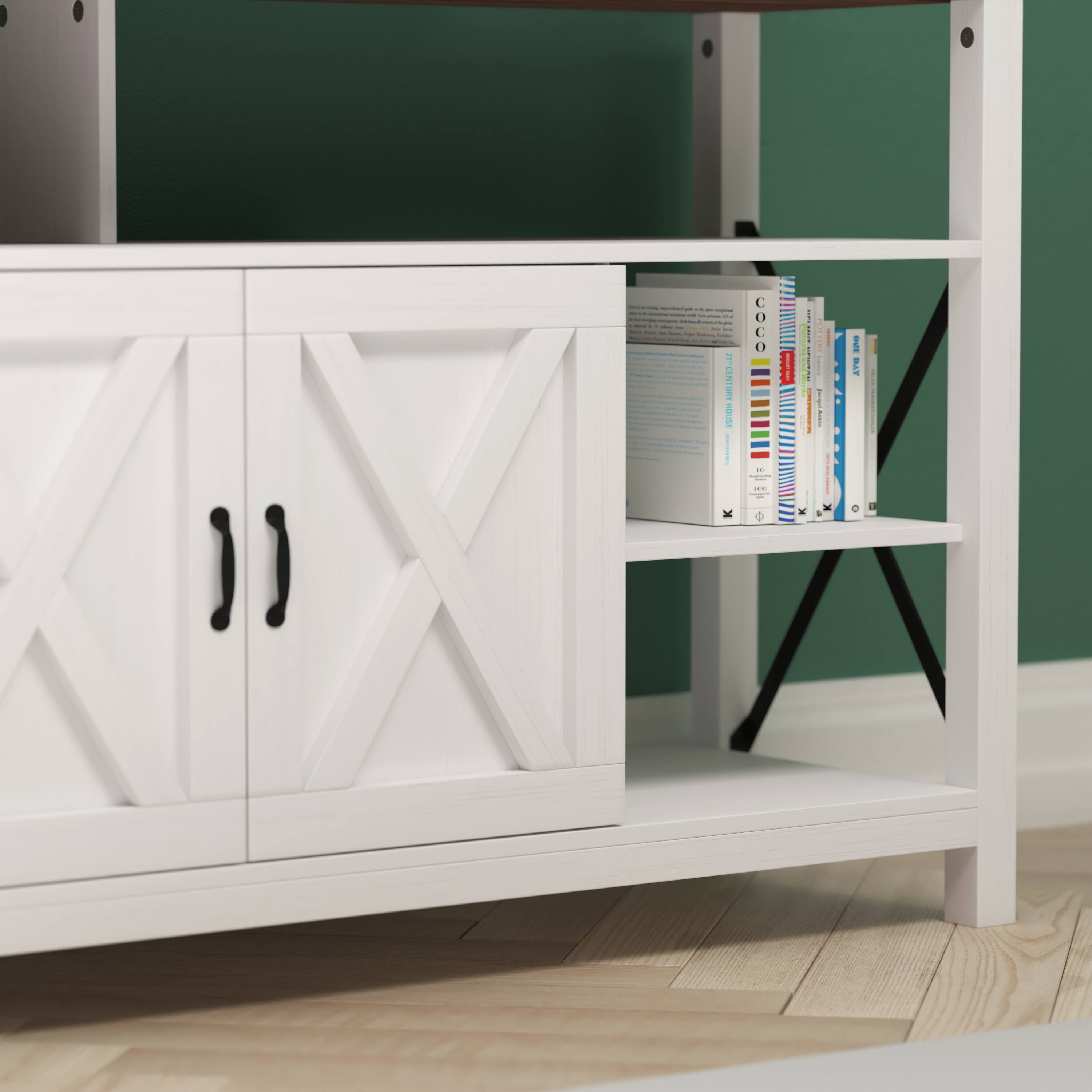 Alt View 4. Emma + Oliver - Marella Modern Rustic Farmhouse Media Console Cabinet with Spacious Open and Closed Storage - White.