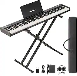 GARVEE - 88-Key Semi-Weighted Keyboard Piano with Stand, Headphones, Sustain Pedal, Carry Bag, Bluetooth & USB MIDI