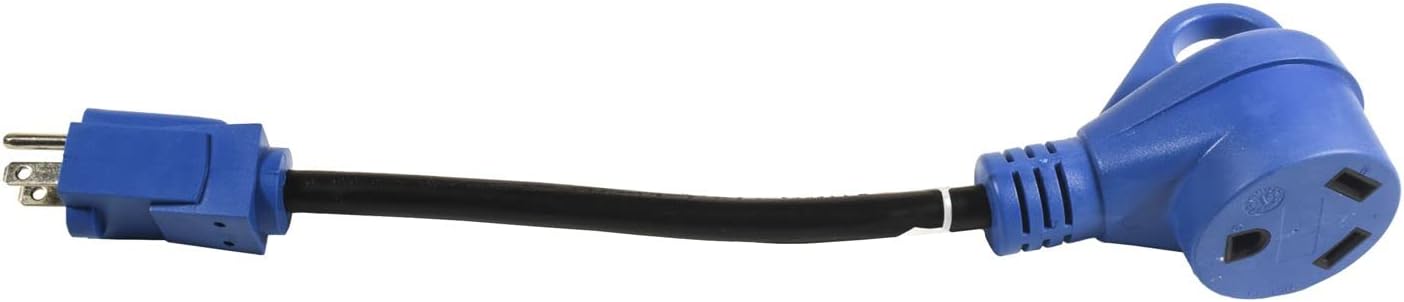 Alt View 3. HQRP - HQRP 15A to 30A RV Adapter Cord, 5-15P Male to TT-30R Female Dogbone, Grip Handle, 12AWG/3, 12" - Black, Blue.