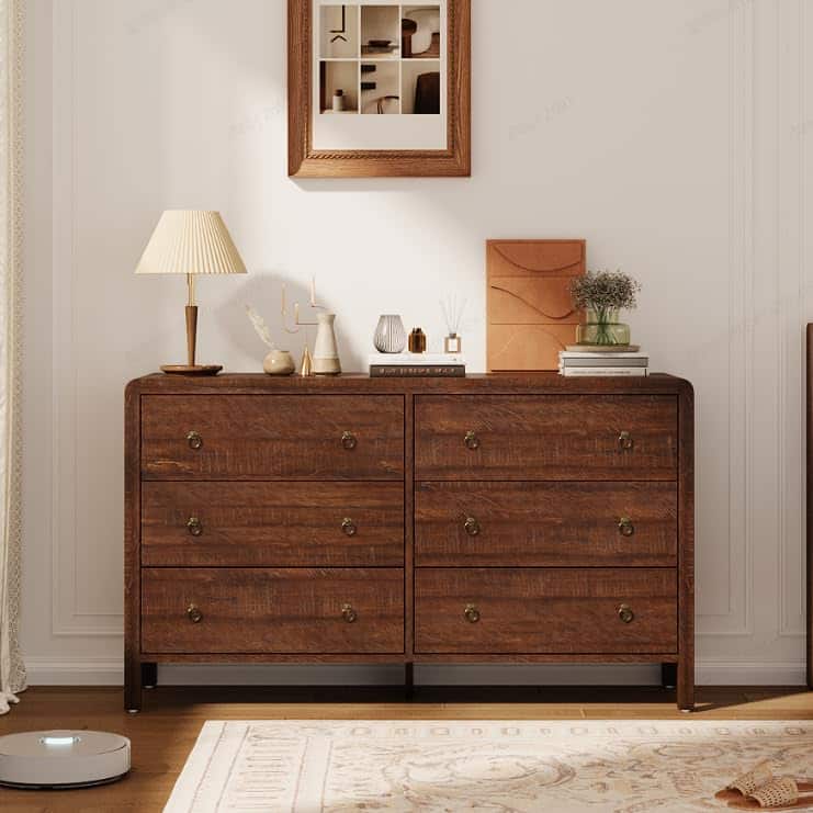 Acekool - 6 Drawer Dresser Storage Organizer with Sturdy Metal Handle, TV Stand for 55 inch TV - Red