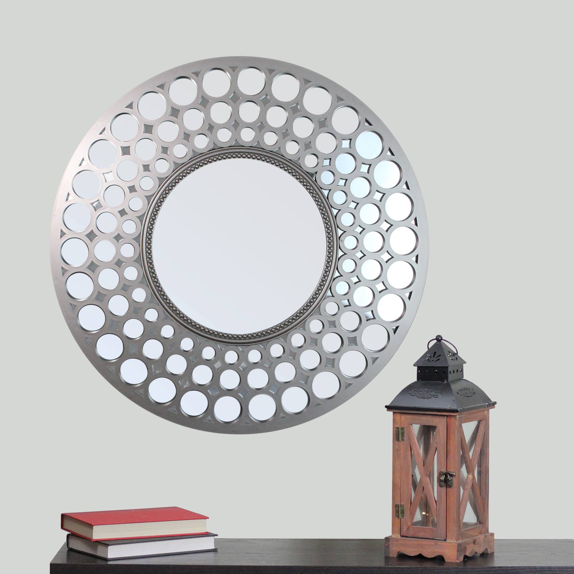Alt View 1. Northlight - 24.75" Silver Cascading Orbs Round Wall Mirror - White.