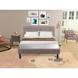 East West Furniture - NL14F-1VL07 2 Pc Bedroom Set - 1 Bed Brown Taupe Velvet Fabric Headboard and 1 Nightstand - Distressed Jacobean Finish - Taupe Brown