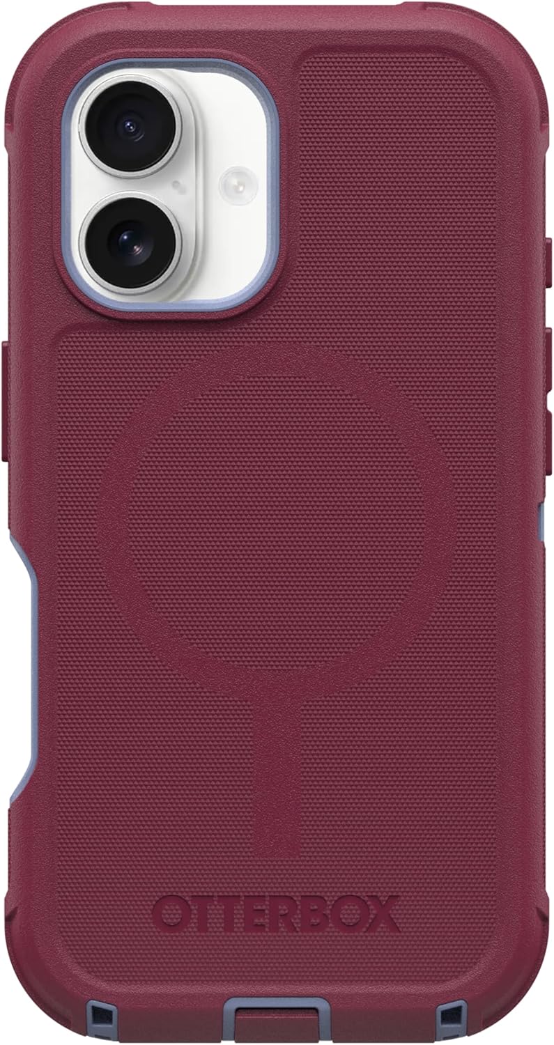 Left. OtterBox - OtterBox iPhone 16 (Only) Defender Series Case - Case Only - Built-in Magnets - Rugged & Durable - with Port Protection - Velvet Orchard (Pink & Blue).