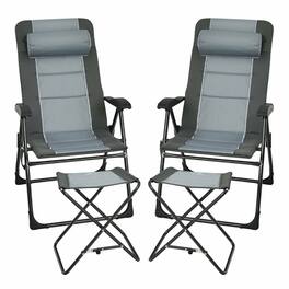 Pefilos - 7 Position Adjustable Reclining Backrest Beach Chair- 2 Pack - Gray