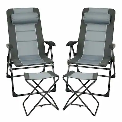 Front. Kadyn - 2-Pack Folding Backpack Beach Chair 5-Position Outdoor Reclining Chairs with Pillow-Yellow, Backpack Folding-Black - Gray.