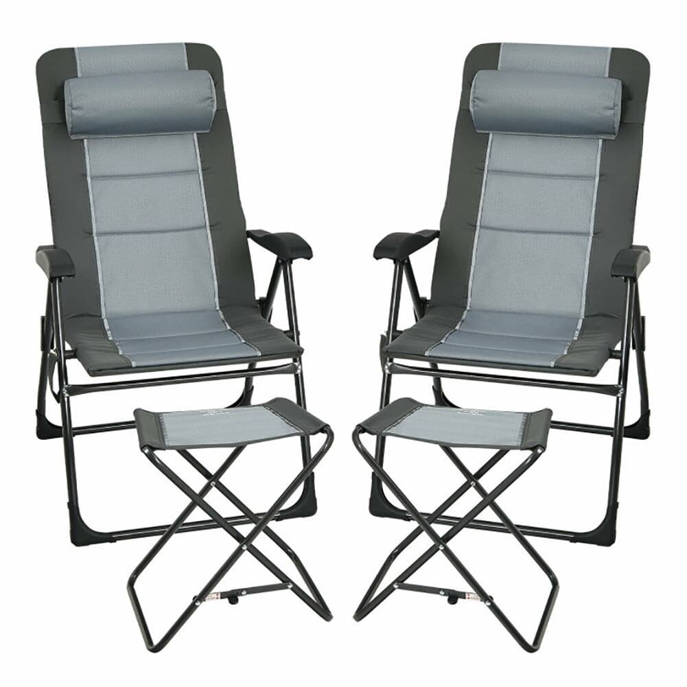Front. Kadyn - 2-Pack Folding Backpack Beach Chair 5-Position Outdoor Reclining Chairs with Pillow-Yellow, Backpack Folding-Black - Gray.
